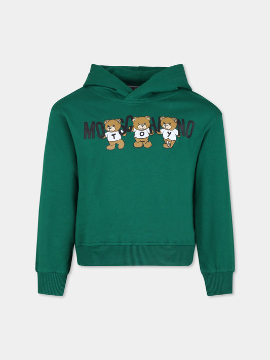 Felpa verde per bambini con tre Teddy Bears,Moschino Kids,HMF07K LCA40 30139