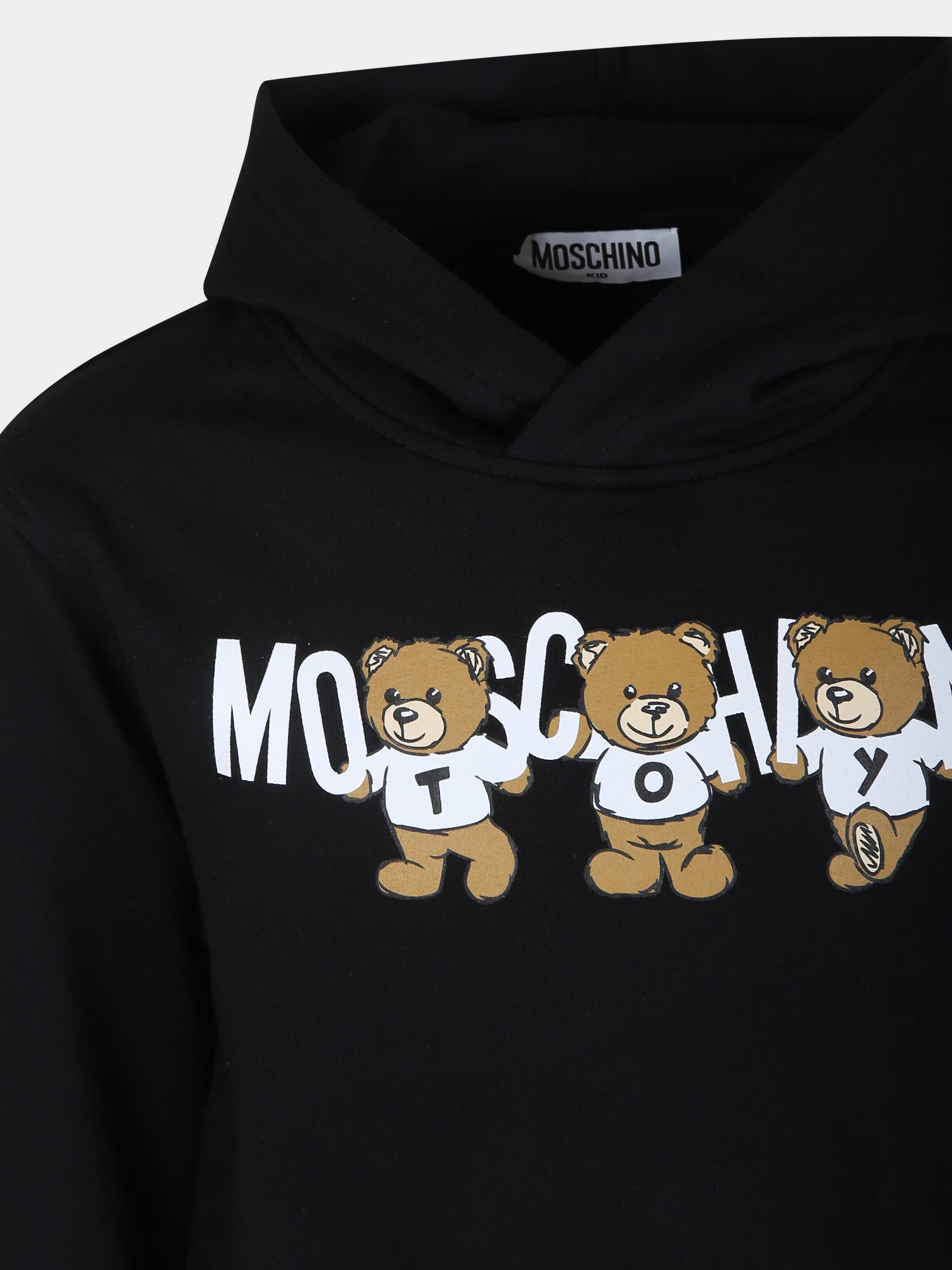 Felpa nera per bambini con tre Teddy Bears,Moschino Kids,HMF07K LCA40 60100