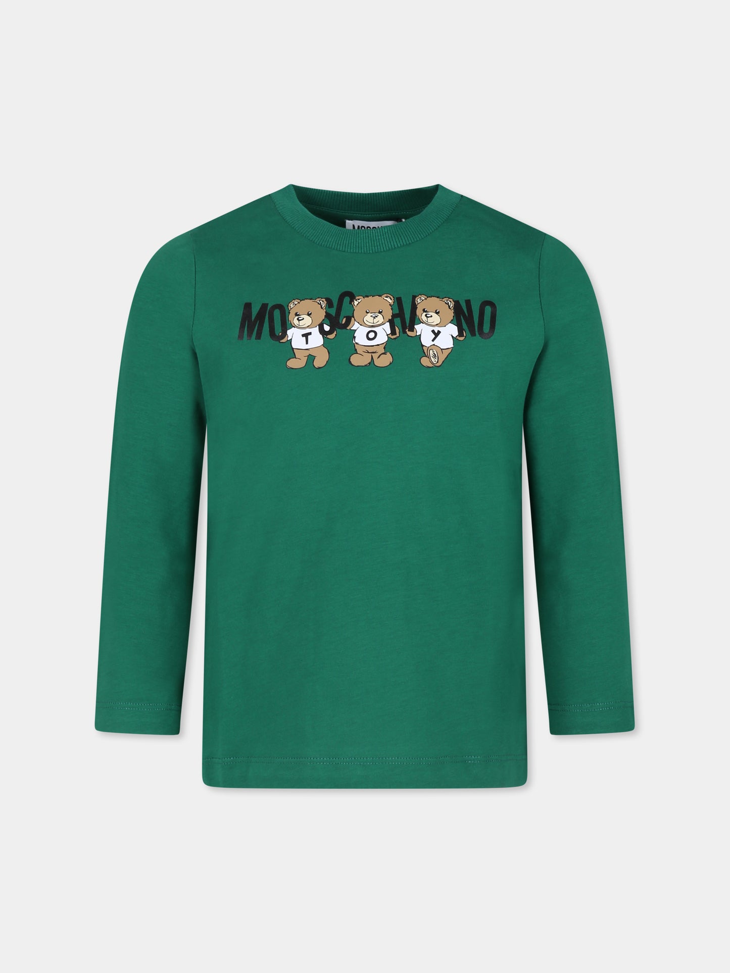 T-shirt verde per bambini con tre Teddy Bears,Moschino Kids,HQO00J LAA10 30139