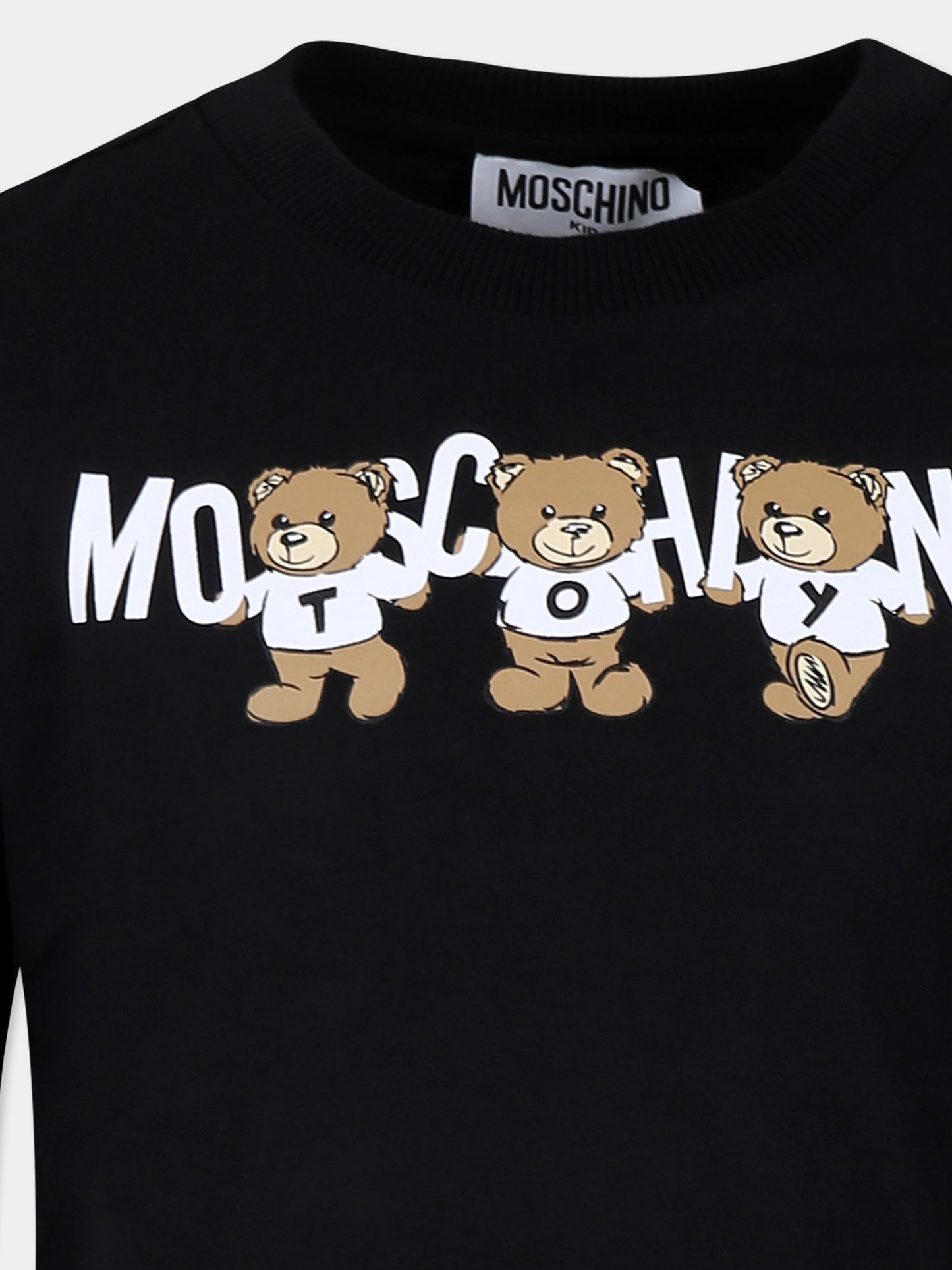 T-shirt nera per bambini con tre Teddy Bears,Moschino Kids,HQO00J LAA10 60100