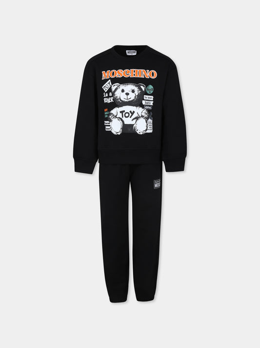 Completo nero per bambini con Teddy Bear e slogan,Moschino Kids,HUK03Y LCA58 60100