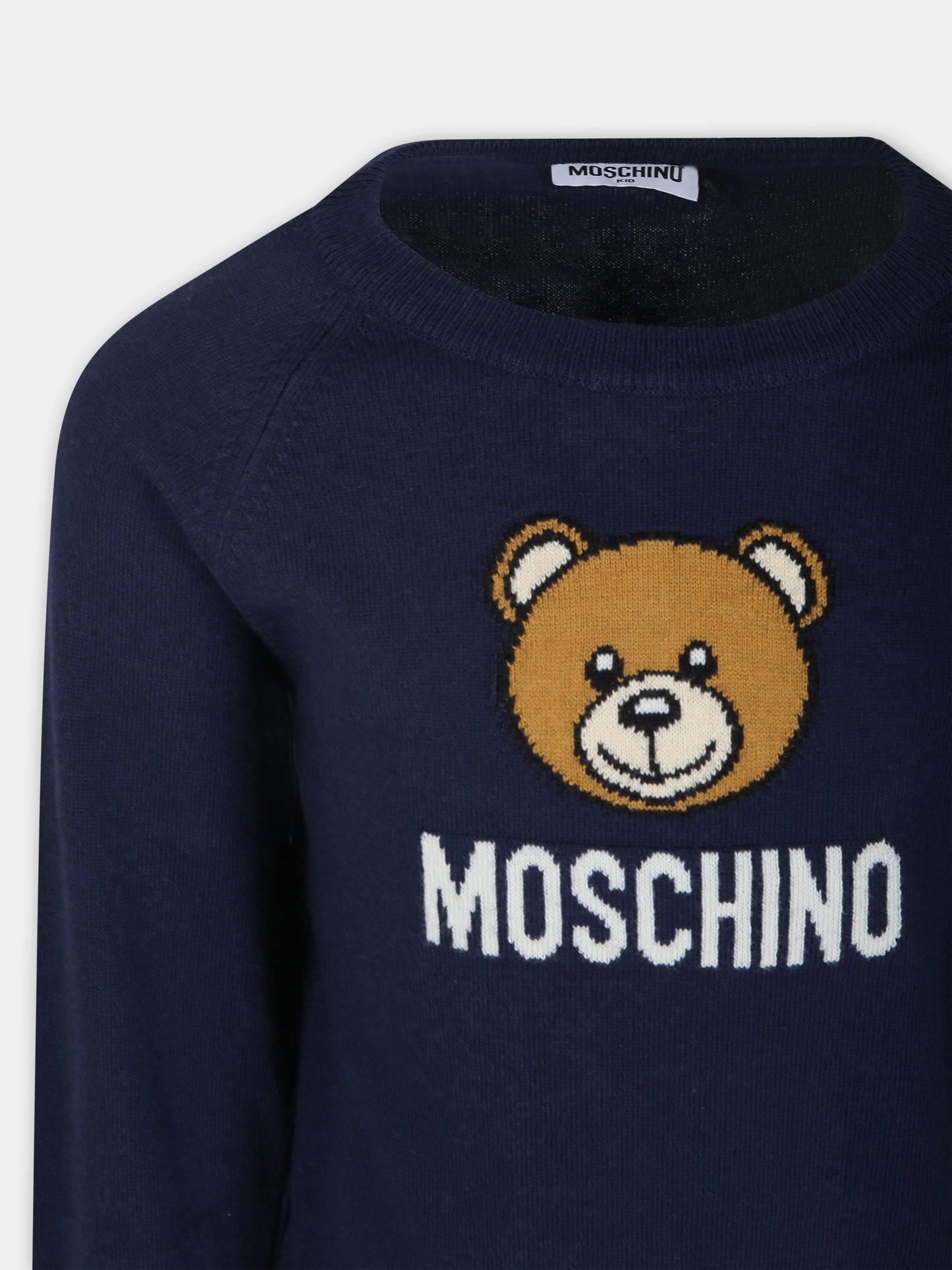 Maglione blu per bambini con Teddy Bear,Moschino Kids,HUW015 LHE43 40016