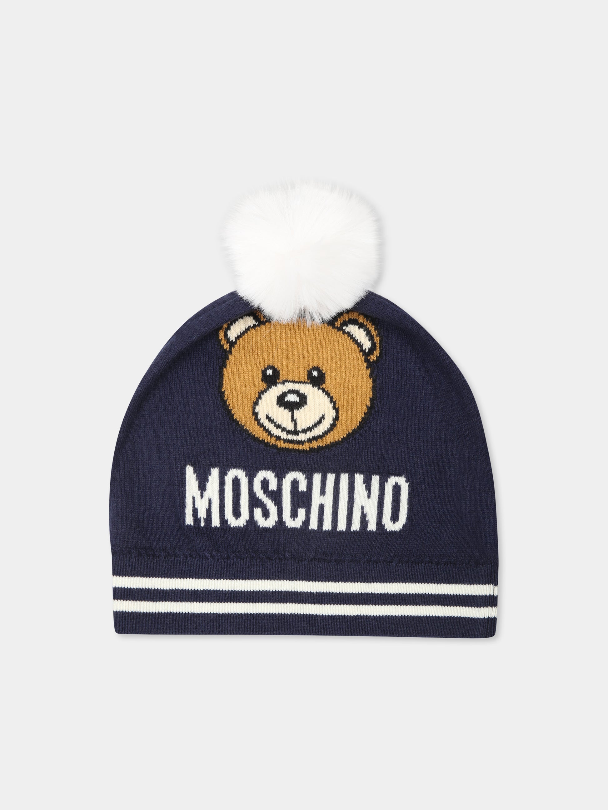 Berretto blu per bambini con Teddy Bear,Moschino Kids,HUX02K LHE43 40016