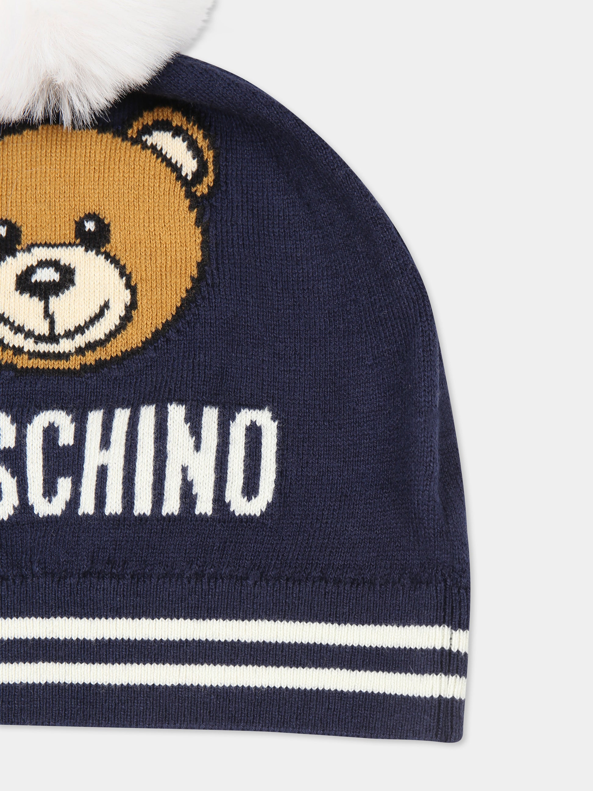 Berretto blu per bambini con Teddy Bear,Moschino Kids,HUX02K LHE43 40016