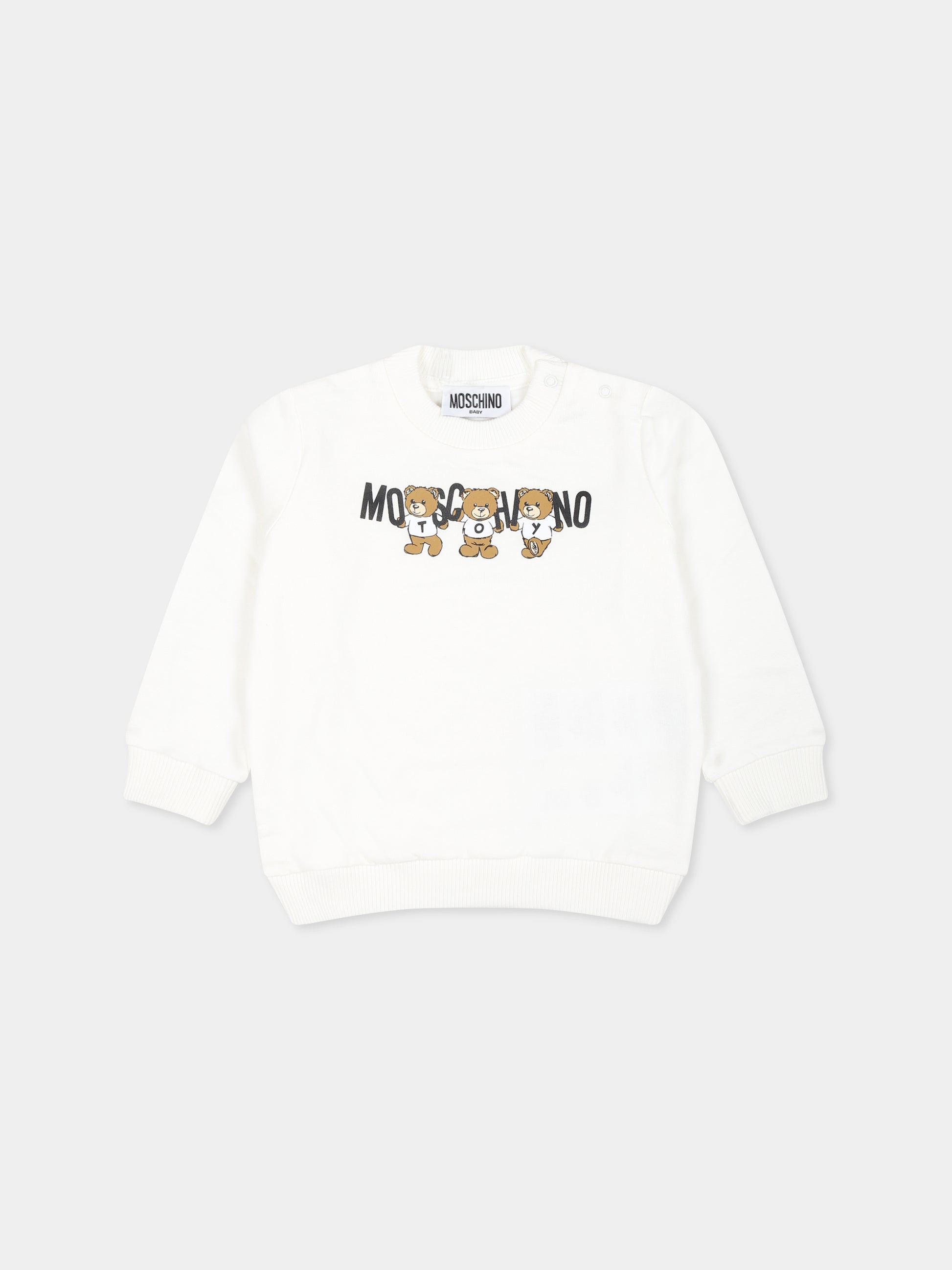 Felpa avorio per neonati con tre Teddy Bears,Moschino Kids,M8F04Q LCA40 10063