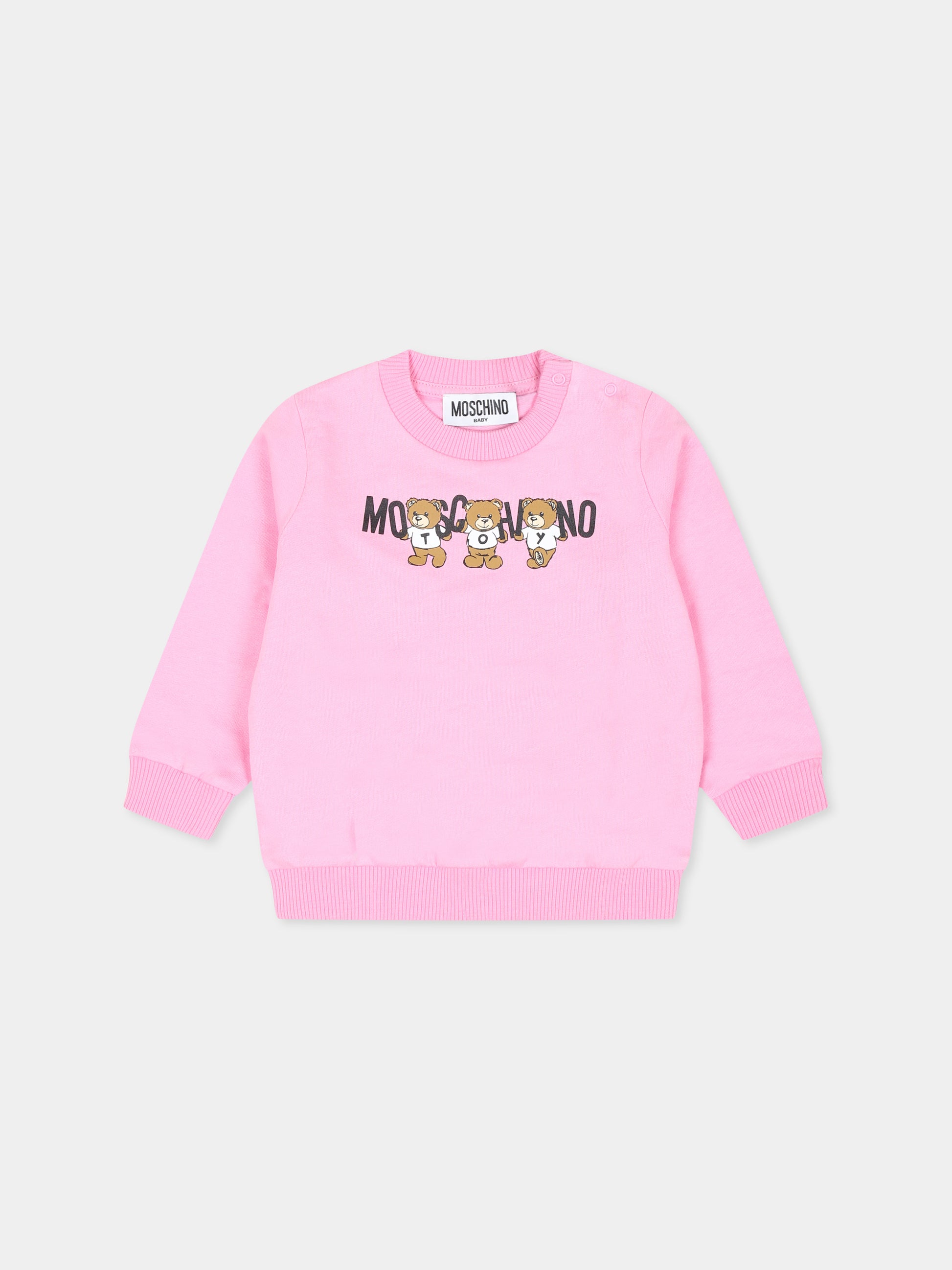 Felpa rosa per neonata con tre Teddy Bears,Moschino Kids,M8F04Q LCA40 50243