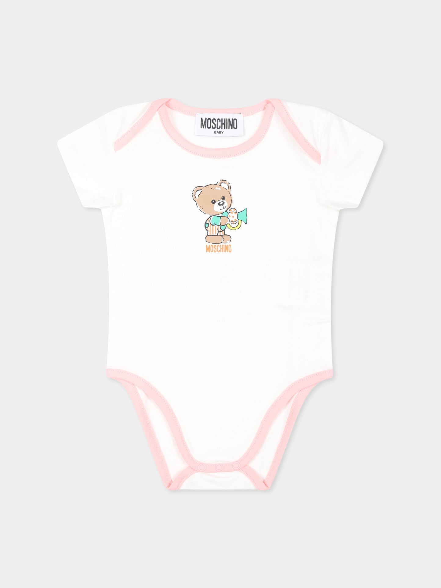 Set body rosa per neonata con Teddy Bear,Moschino Kids,M8Y017 LAB99 86017