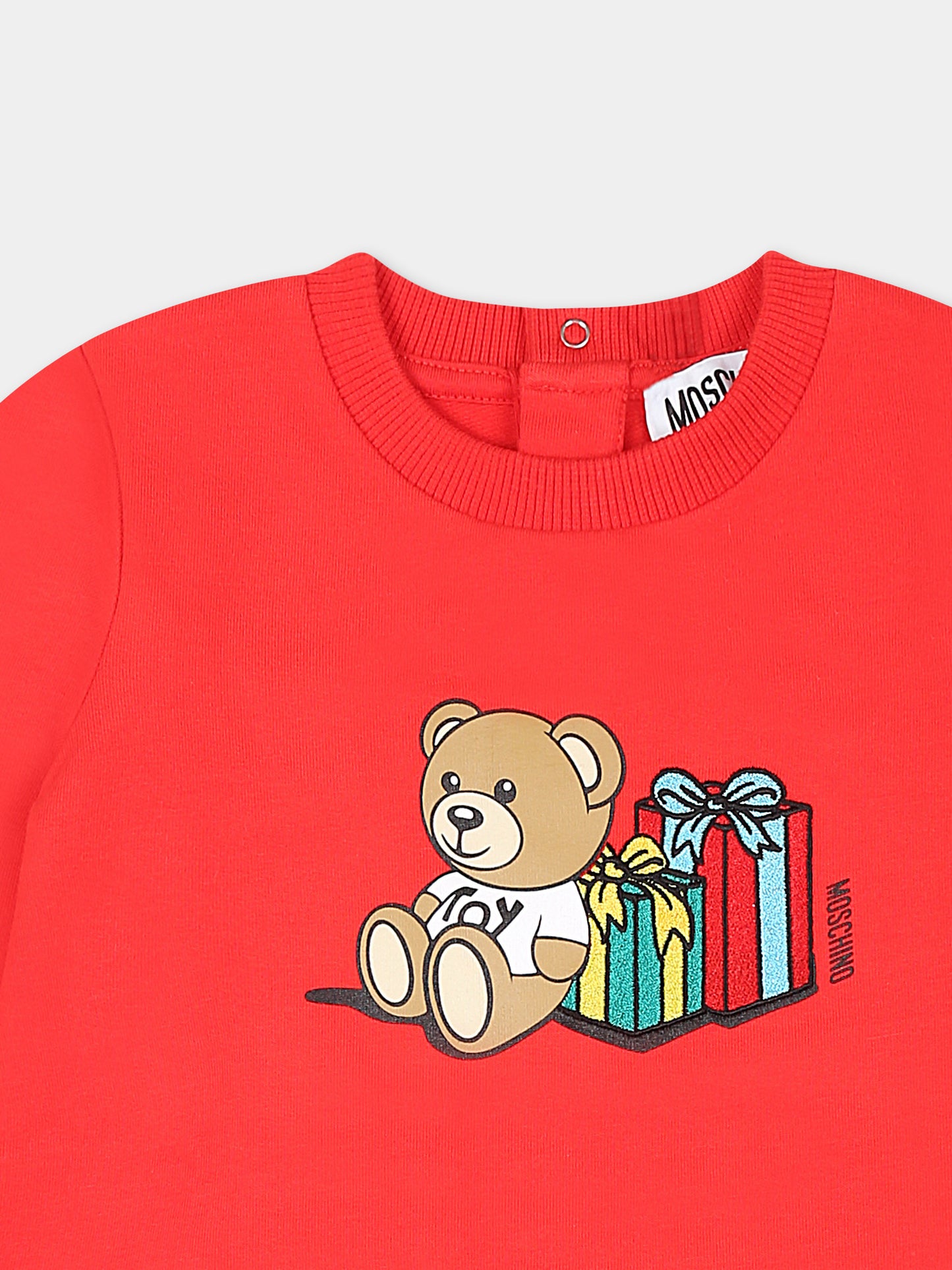 Vestito rosso per neonata con Teddy Bear e regali,Moschino Kids,MBV0A2 LDA17 50109