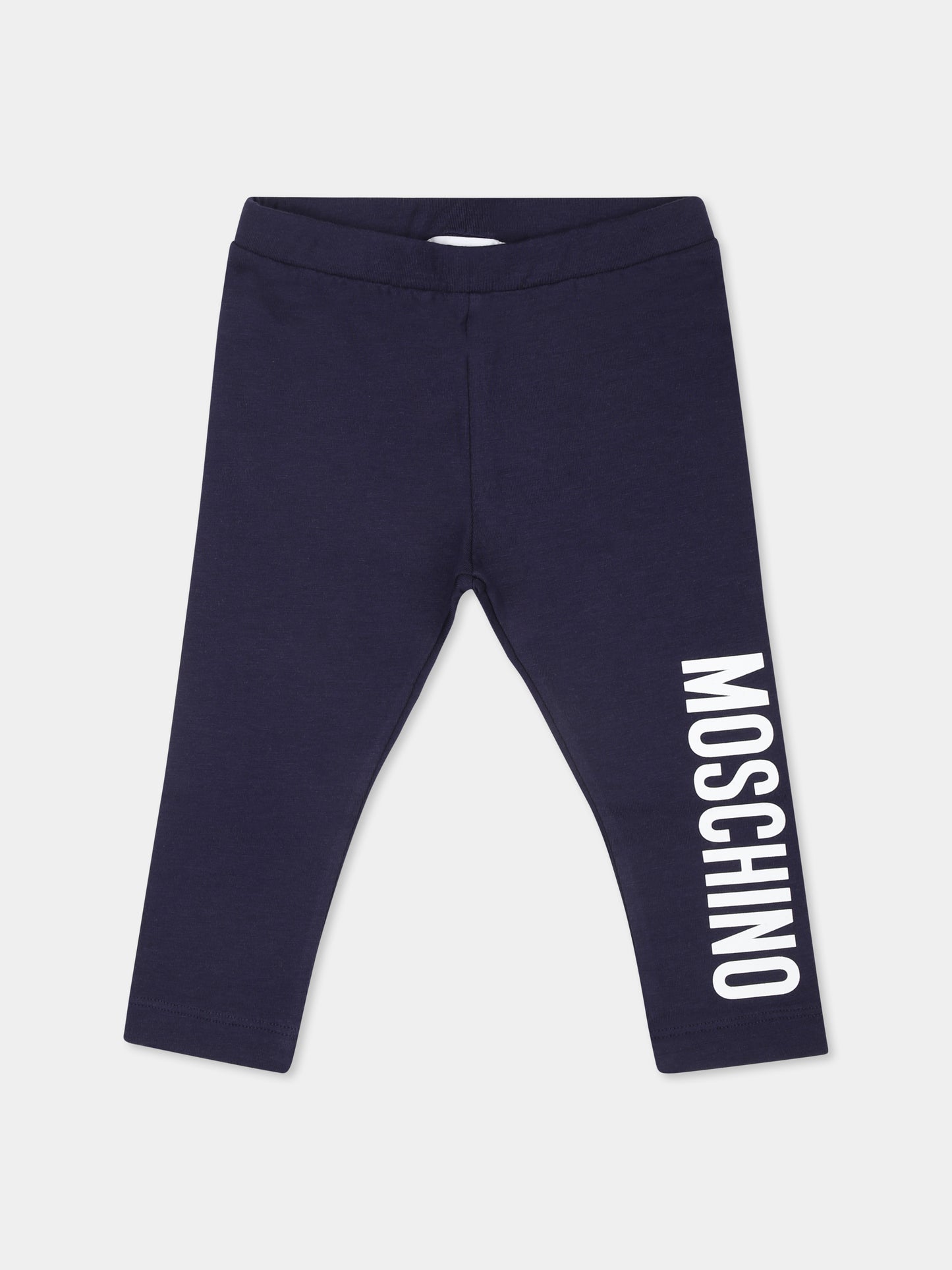 Leggings blu per neonata con logo,Moschino Kids,MDP03A LBA11 40016