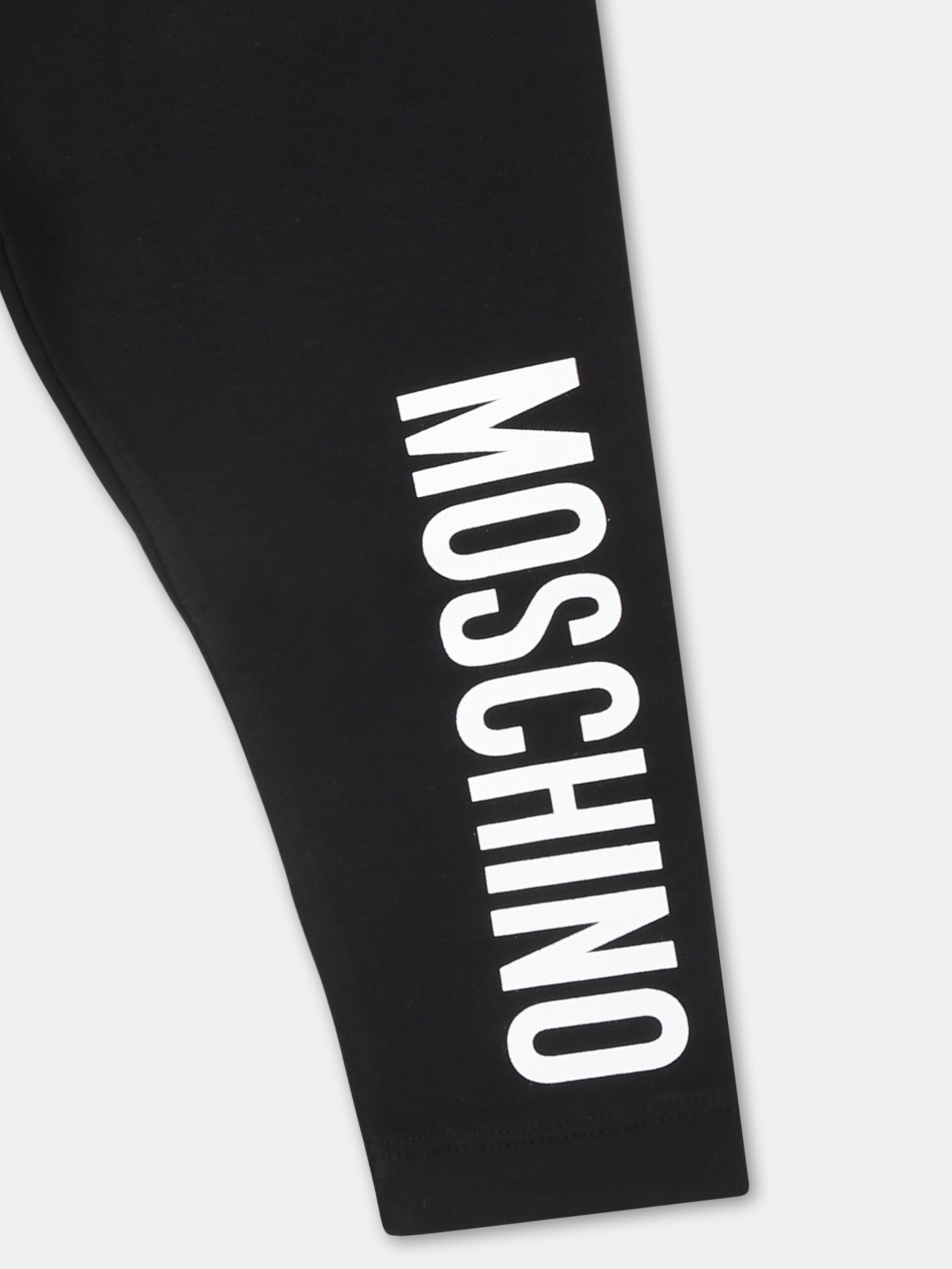 Leggings nero per neonata con logo,Moschino Kids,MDP03A LBA11 60100