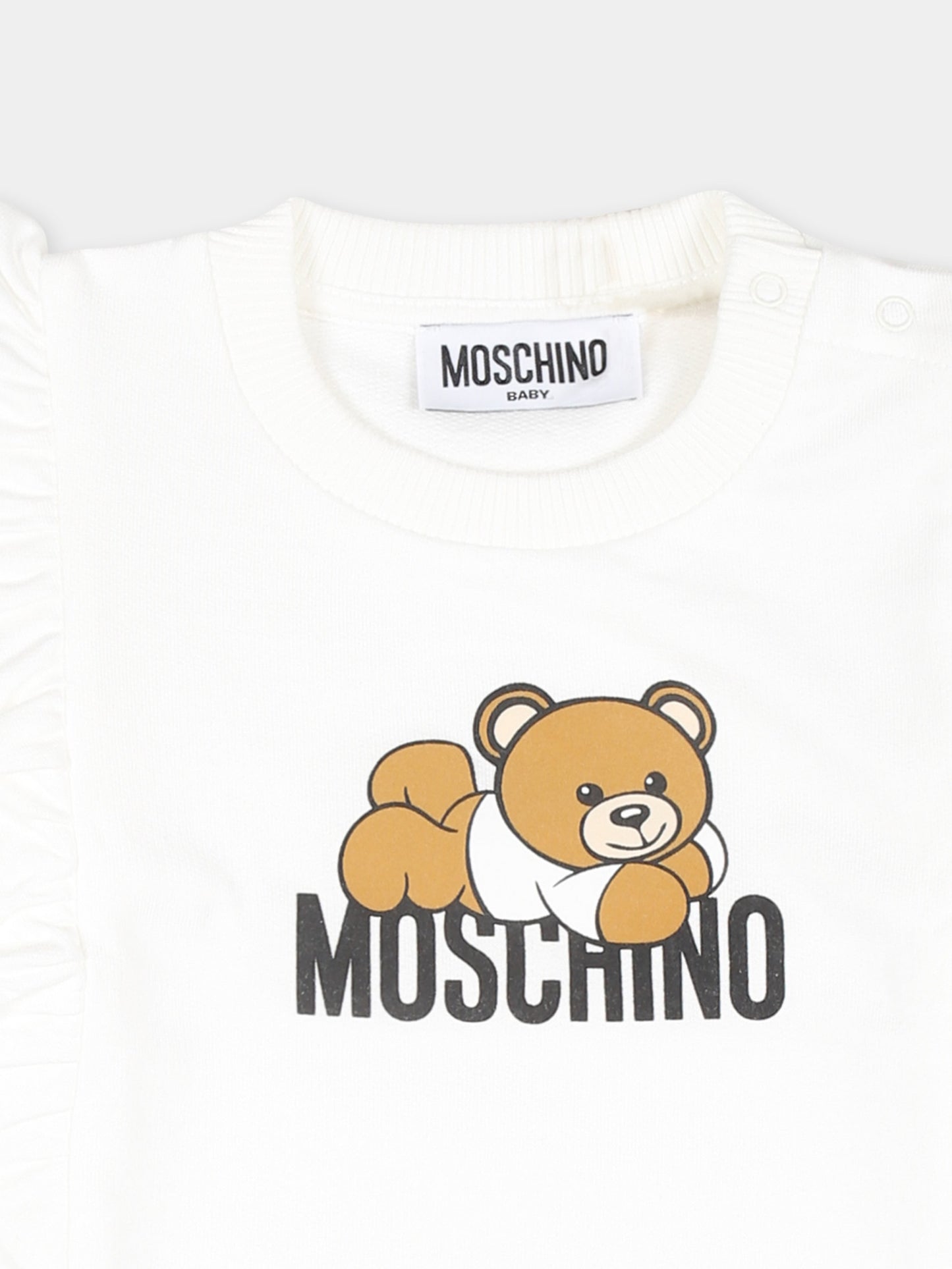 Vestito avorio per bambina con Teddy Bear e cuori,Moschino Kids,MDV0BM LCA63 10063