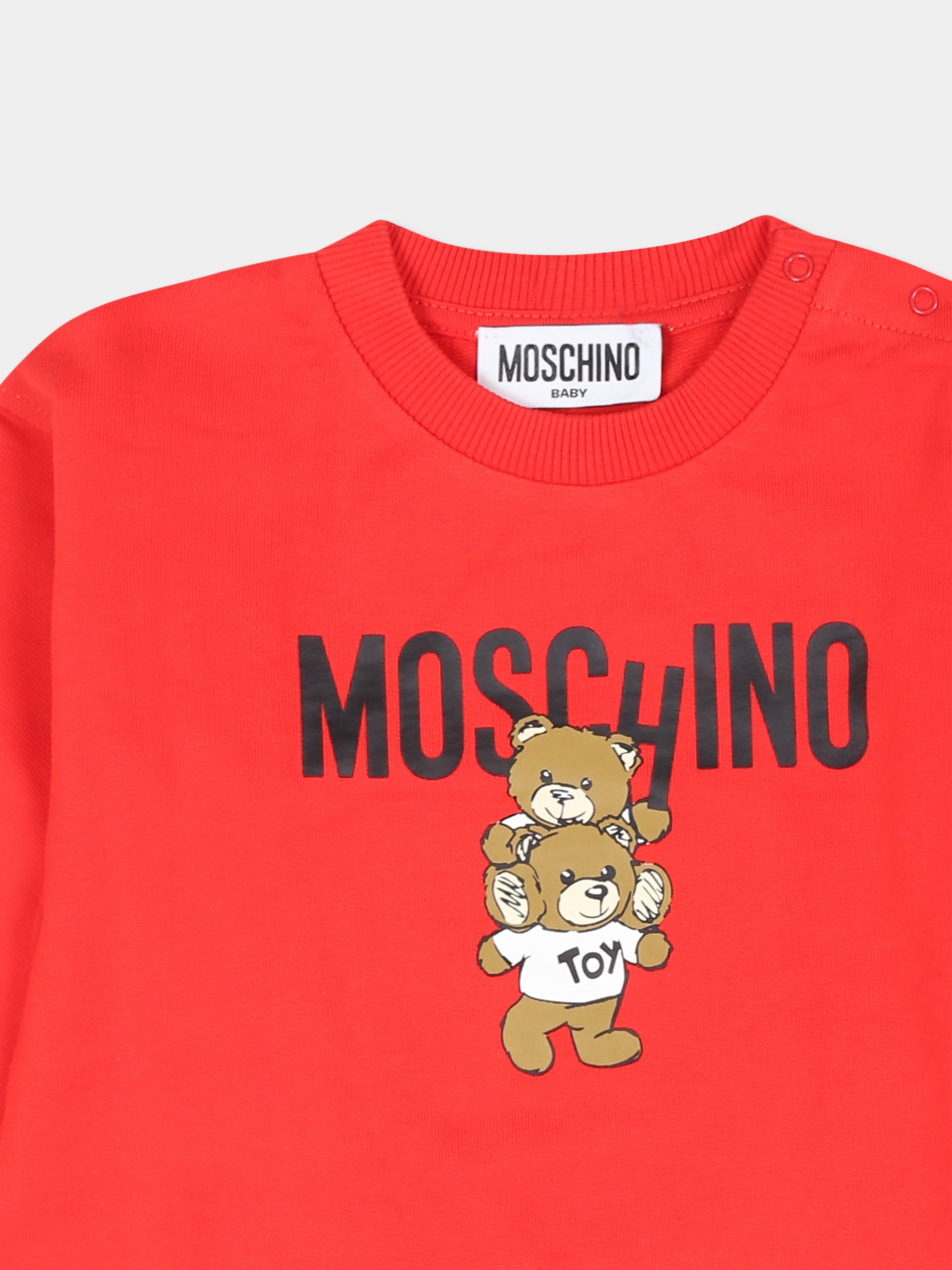 Vestito rosso per neonata con due Teddy Bears,Moschino Kids,MDV0BN LCA14 50109