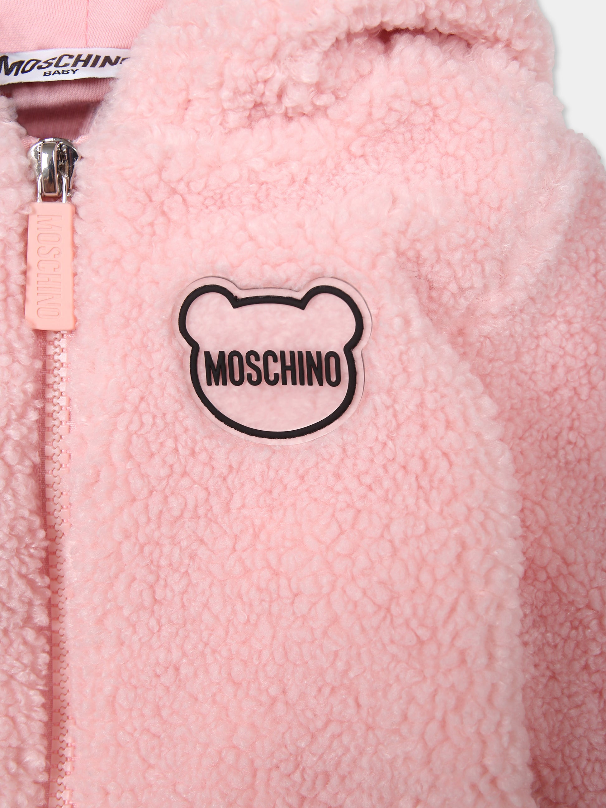 Ecopelliccia rosa per neonata con logo,Moschino Kids,MMT027 LIA00 50209