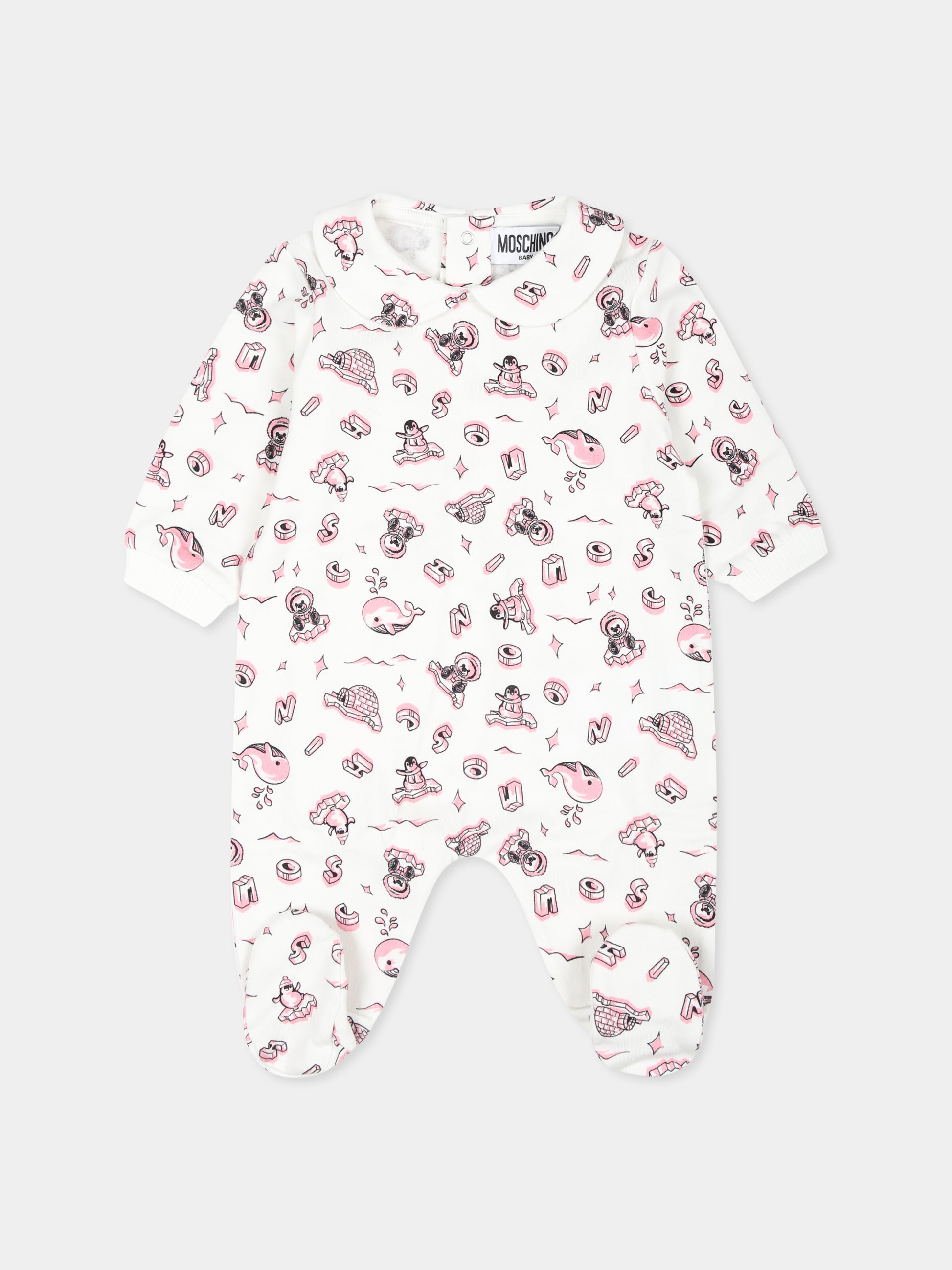 Set tutina rosa per neonata con Teddy Bear e logo,Moschino Kids,MNY028 LDB4C 83628