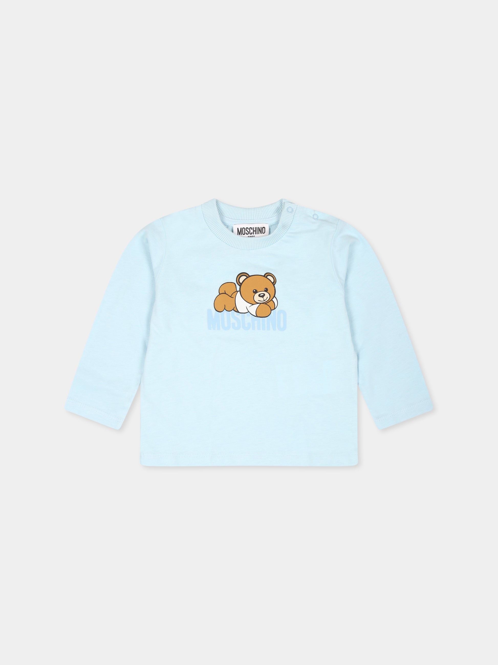 T-shirt celeste per neonato con Teddy Bear,Moschino Kids,MOO00R LAA36 40304