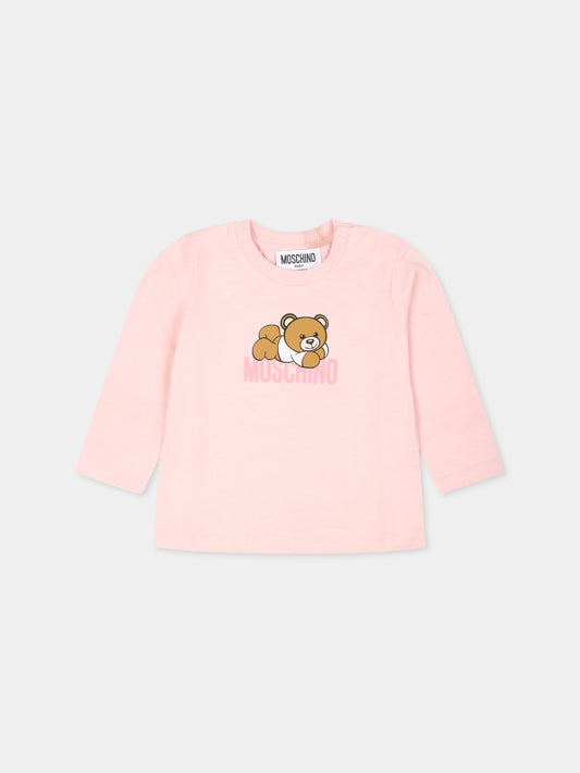 T-shirt rosa per neonata con Teddy Bear,Moschino Kids,MOO00R LAA36 50209