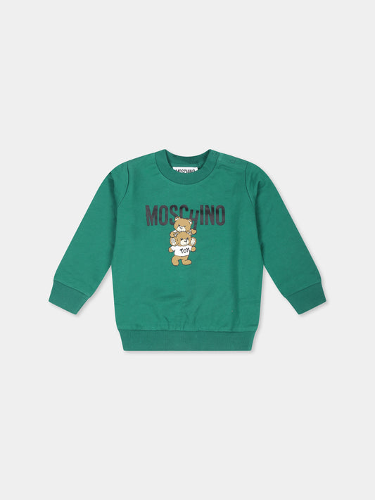 Felpa verde per neonati con due Teddy Bears,Moschino Kids,MUF05J LCA14 30139