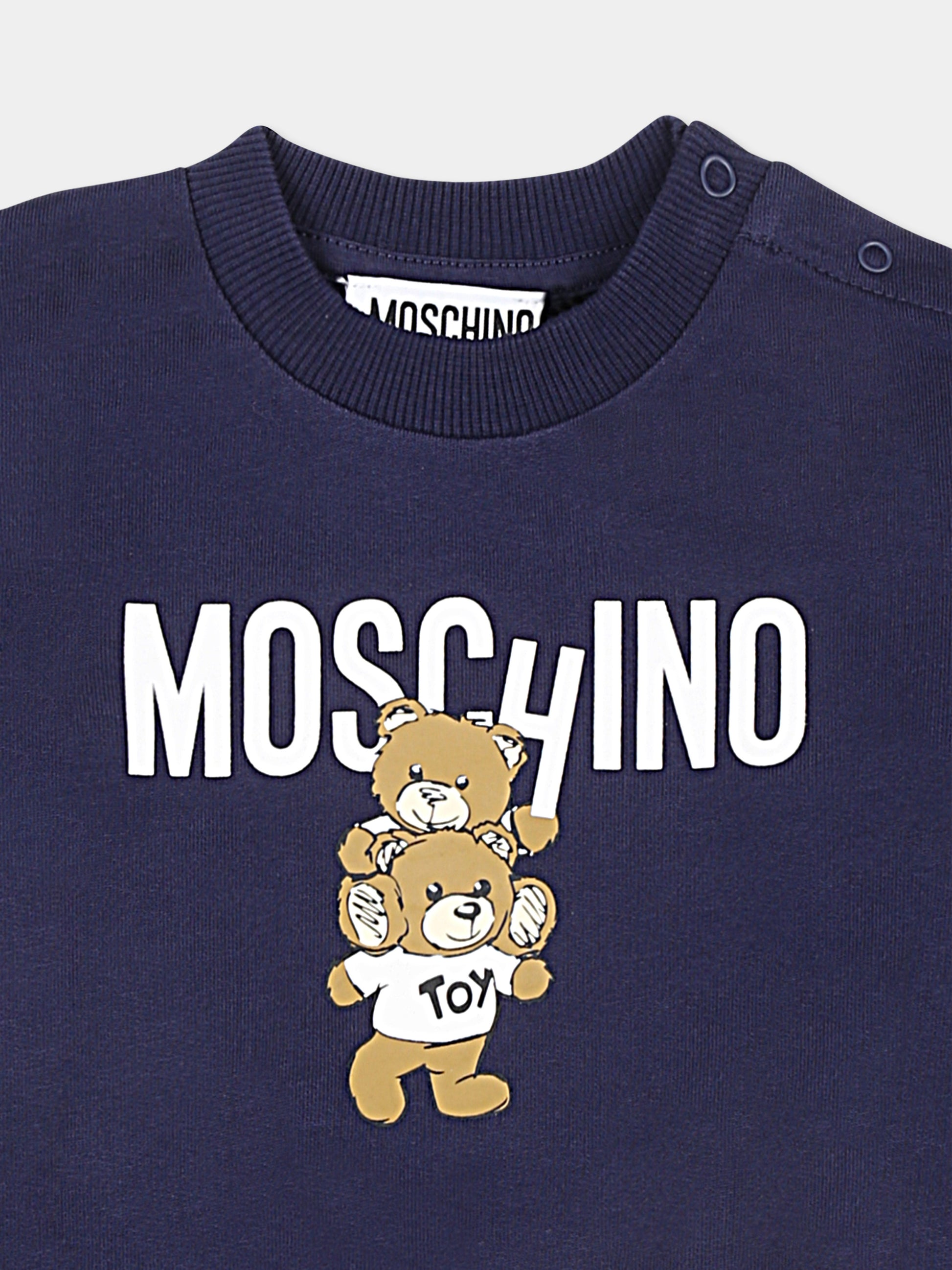 Felpa blu per neonati con due Teddy Bears,Moschino Kids,MUF05J LCA14 40016