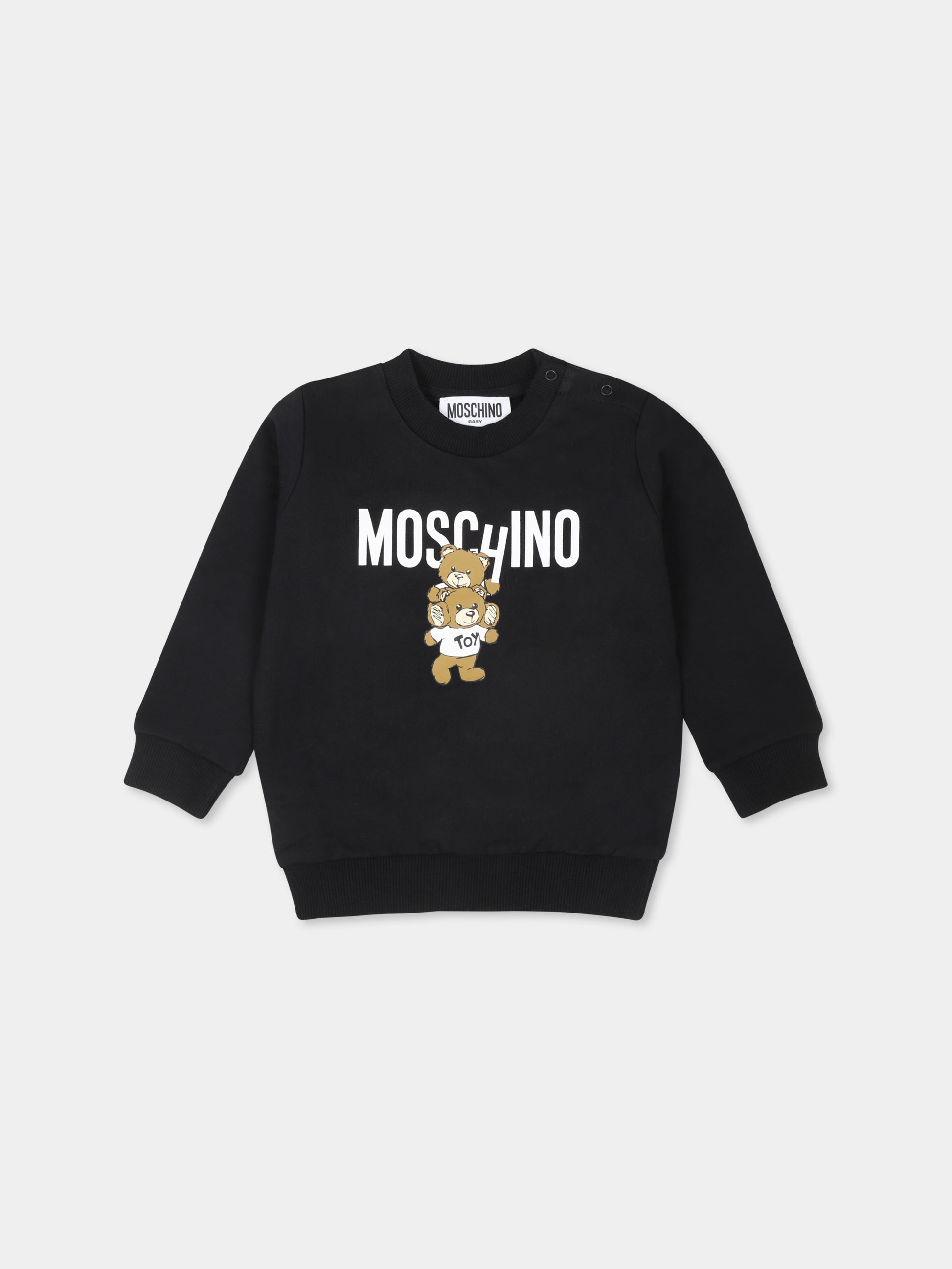 Felpa nera per neonati con due Teddy Bears,Moschino Kids,MUF05J LCA14 60100