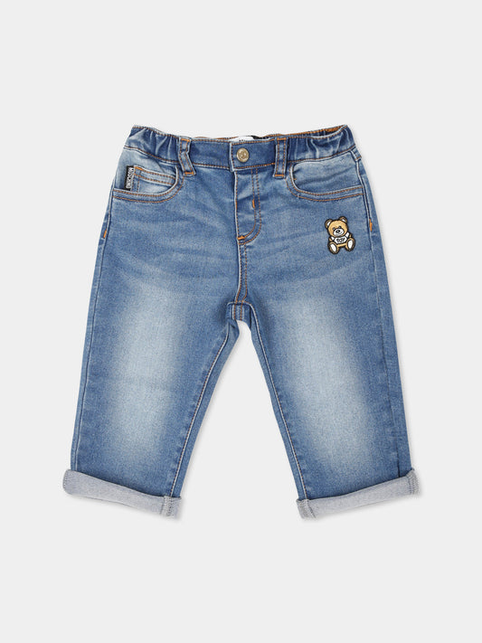 Jeans blu per neonati con Teddy Bear,Moschino Kids,MUP059 LXE43 40334