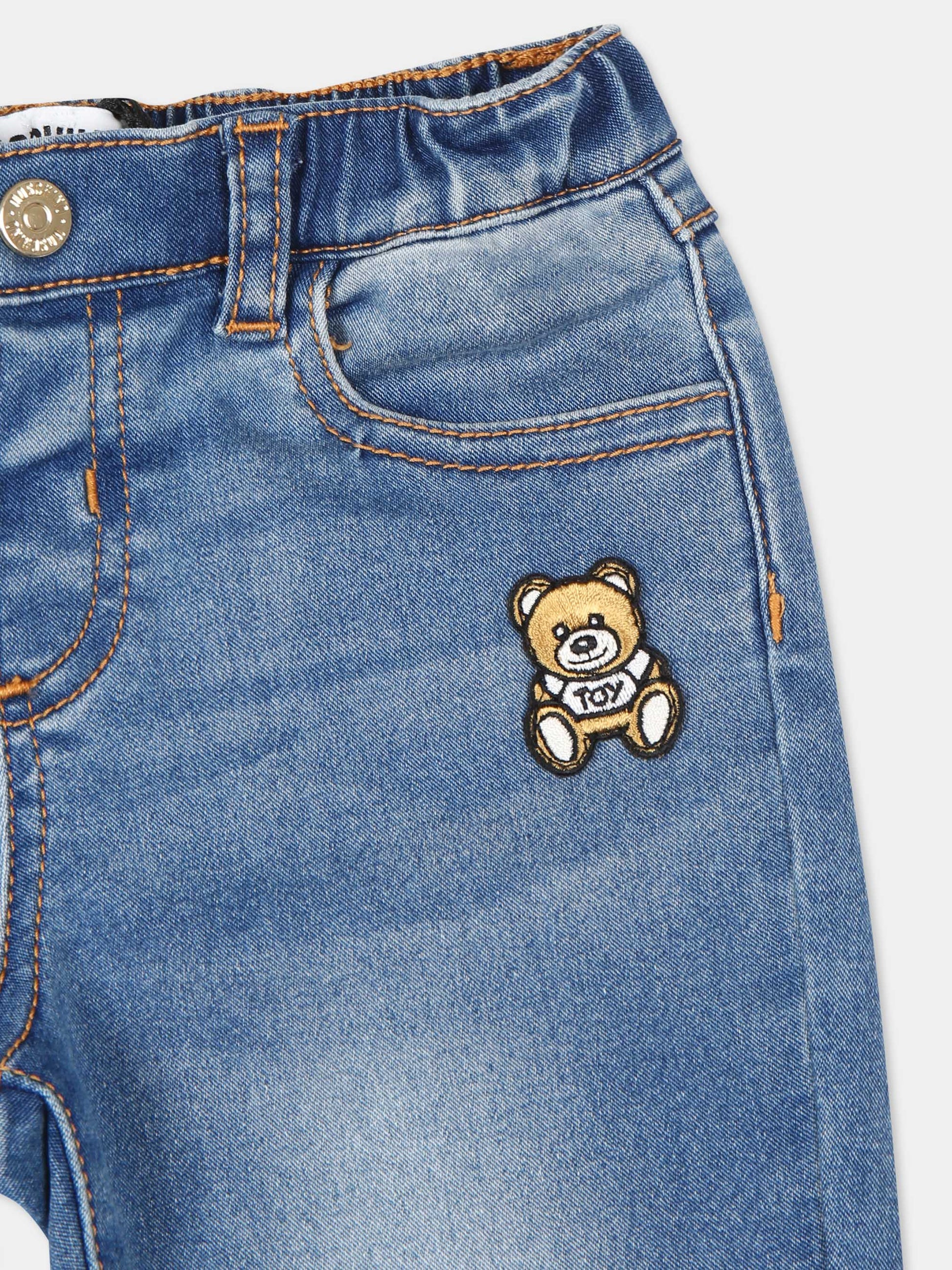 Jeans blu per neonati con Teddy Bear,Moschino Kids,MUP059 LXE43 40334