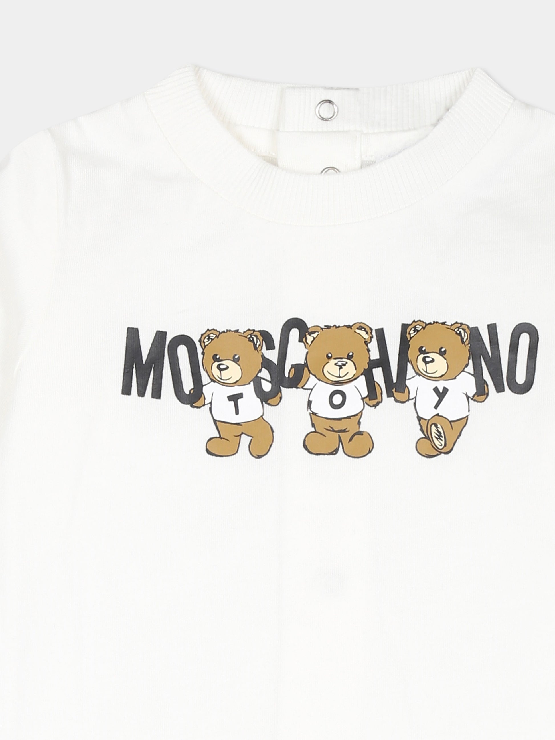 Tutina avorio per neonati con tre Teddy Bears,Moschino Kids,MUT040 LAA10 10063