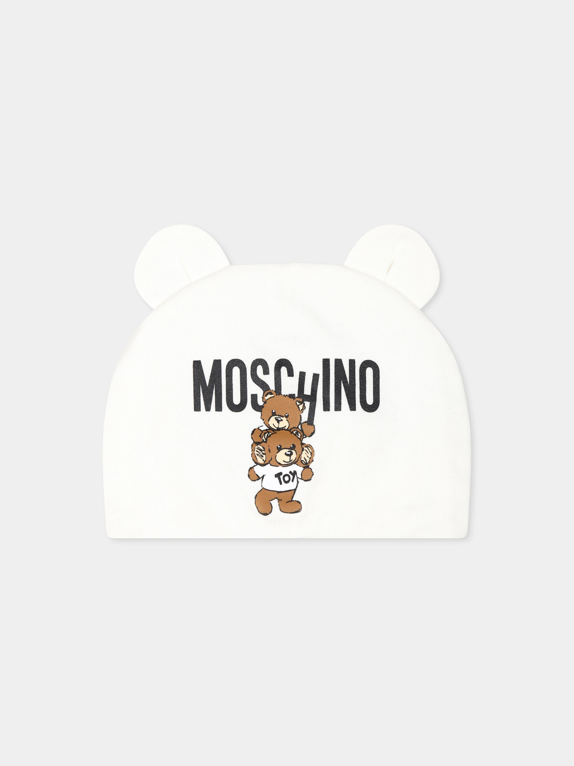 Cappello avorio per neonati con due Teddy Bear,Moschino Kids,MUX04V LCA14 10063