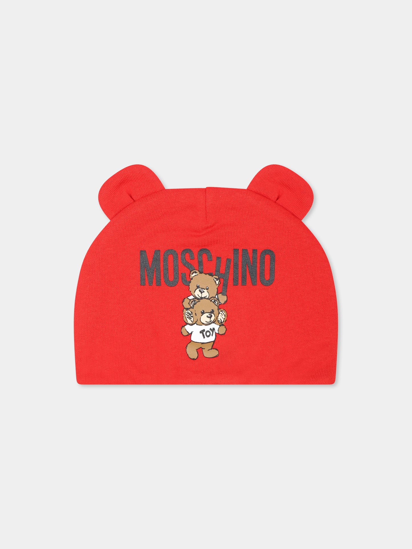 Cappello rosso per neonati con due Teddy Bear,Moschino Kids,MUX04V LCA14 50109