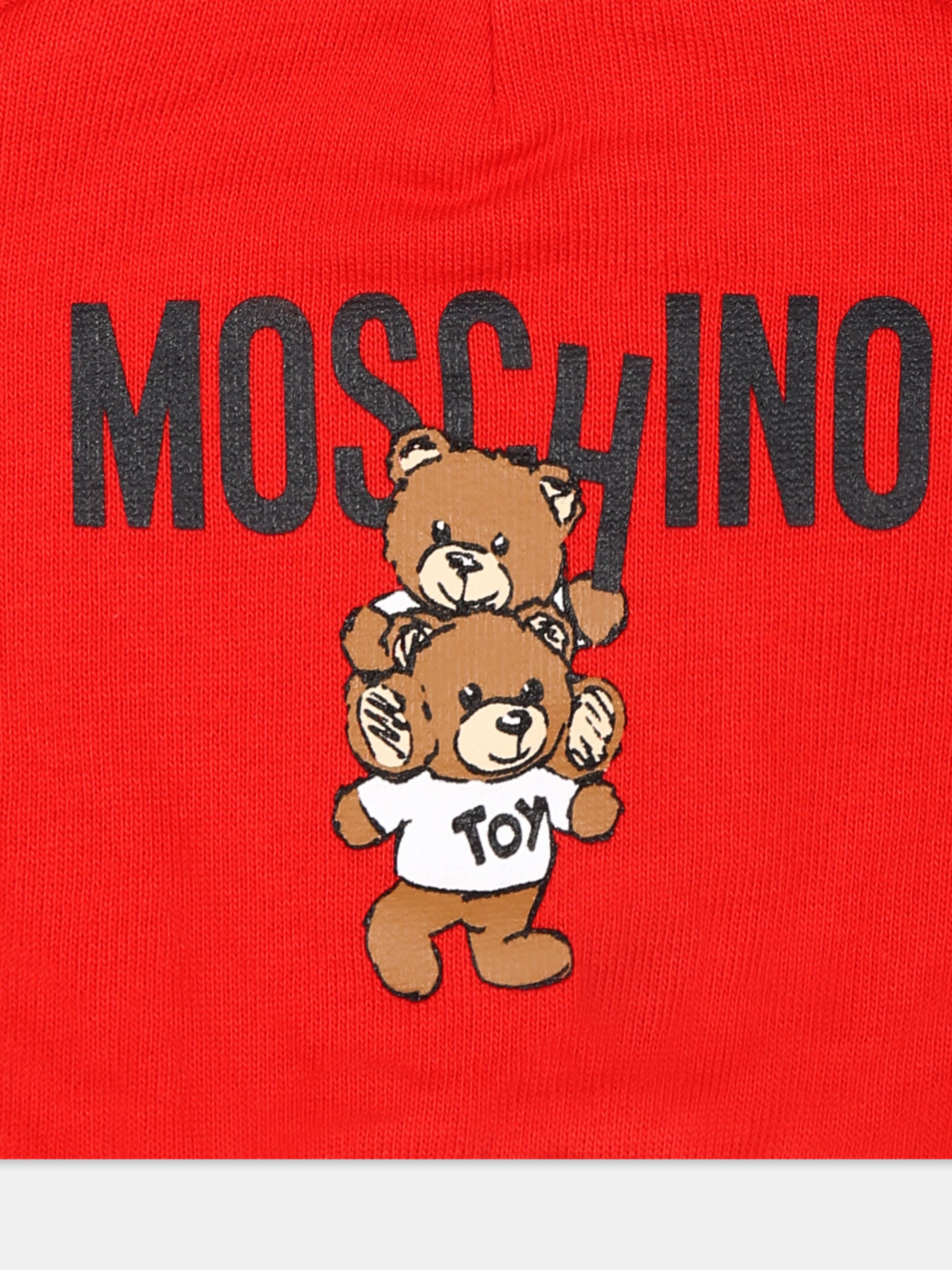 Cappello rosso per neonati con due Teddy Bear,Moschino Kids,MUX04V LCA14 50109