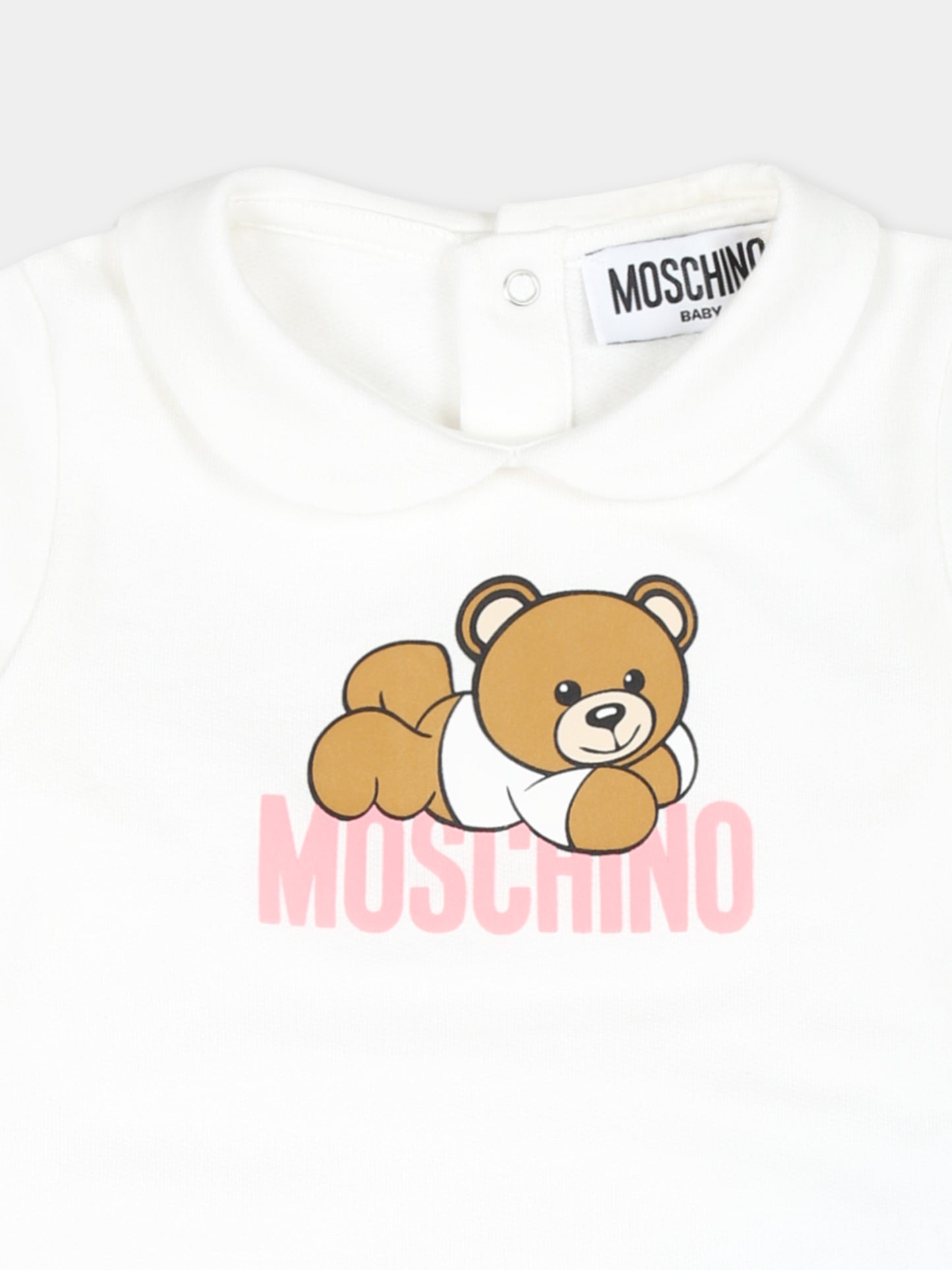 Tutina rosa per neonata con Teddy Bear sdraiato,Moschino Kids,MUY06Z LCA63 50209