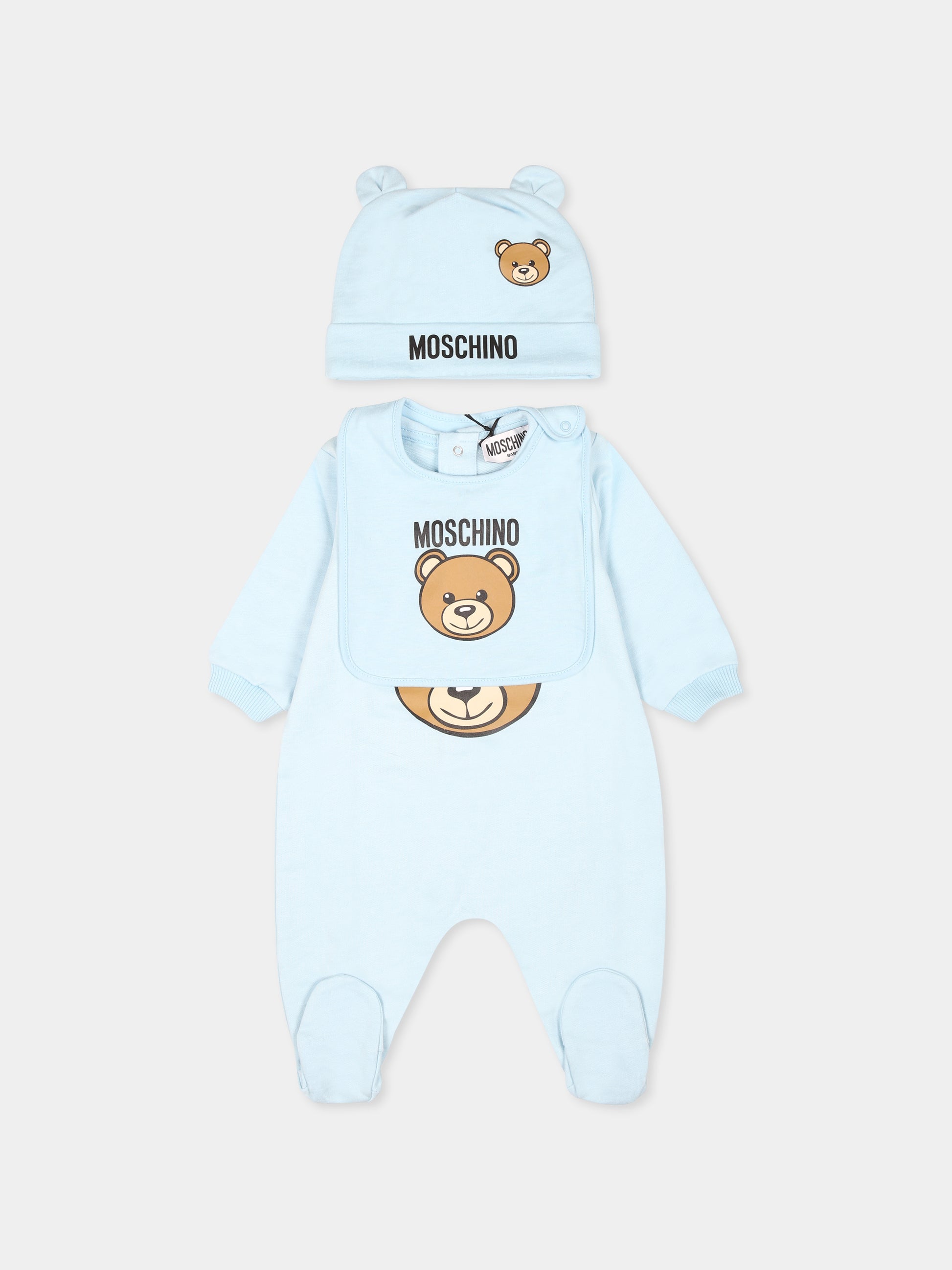 Set tutine celeste per neonato con Teddy Bear,Moschino Kids,MUY077 LCA40 40304