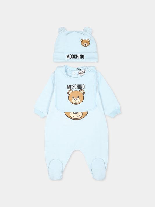 Set tutine celeste per neonato con Teddy Bear,Moschino Kids,MUY077 LCA40 40304