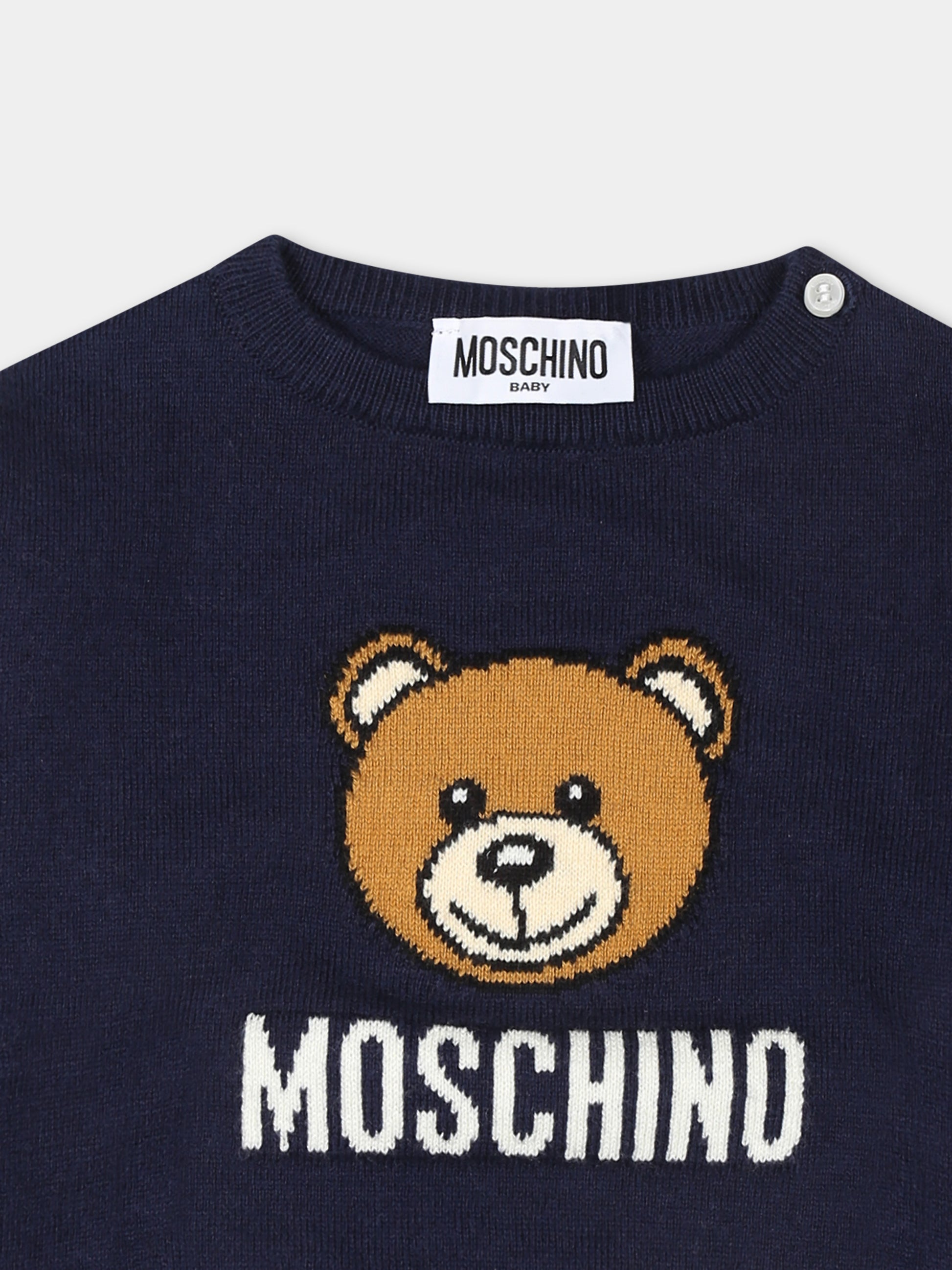 Maglione blu per neonati con Teddy Bear,Moschino Kids,MYW00J LHE43 40016