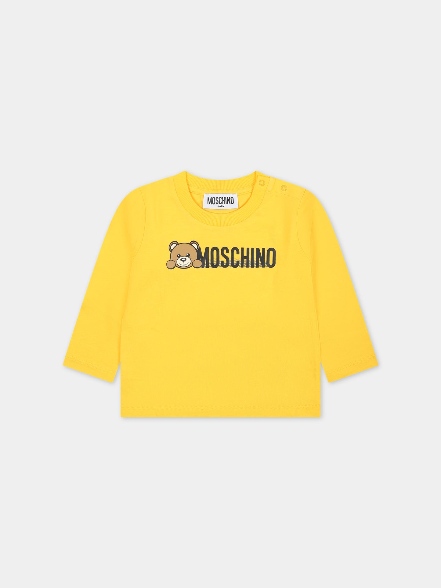 T-shirt gialla per neonati con Teddy Bear e logo,Moschino Kids,MTO00D LAA01 50082