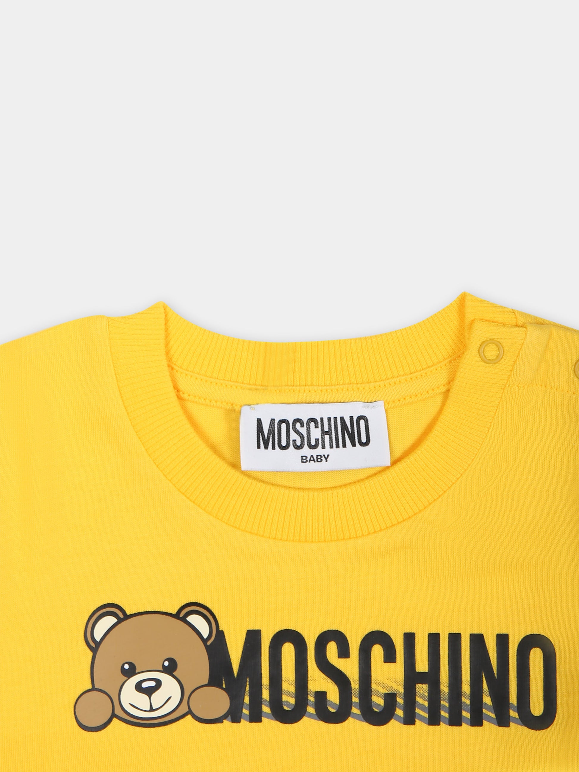 T-shirt gialla per neonati con Teddy Bear e logo,Moschino Kids,MTO00D LAA01 50082