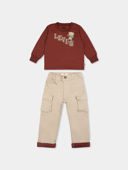 Completo marrone per neonato con orso,Levi's Kids,6EL311 R9Q