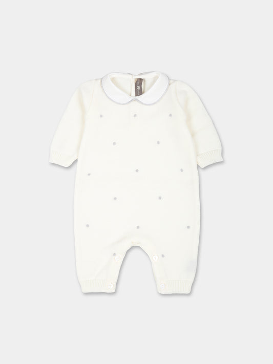 Tutina bianca per neonati con pois grigi,Little Bear,9115 LATTE/GRIGIO