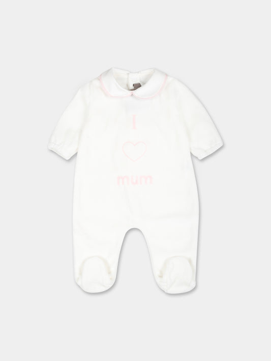 Tutina bianca per neonata con scritta Mum,Little Bear,9038 LATTE/ROSA