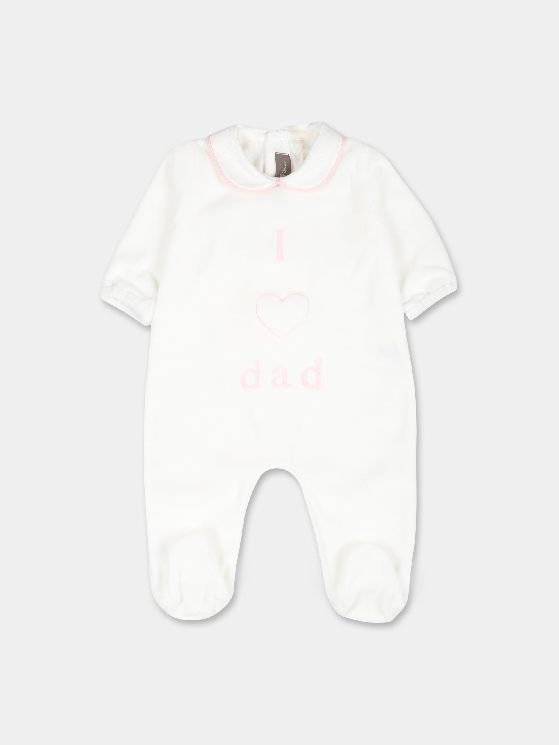 Tutina bianca per neonata con scritta Dad,Little Bear,9037 LATTE/ROSA