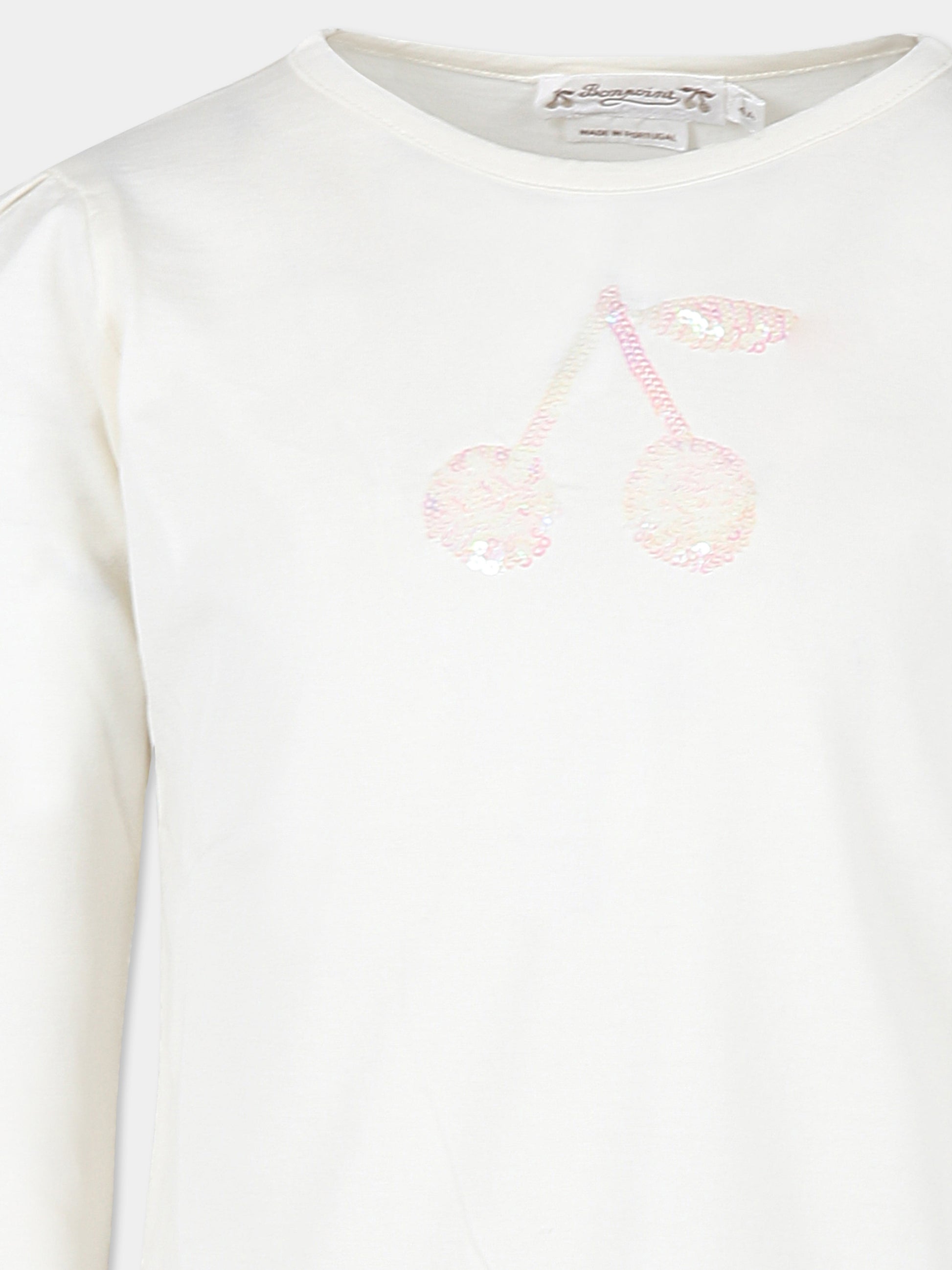 T-shirt avorio per bambina con ciliegie,Bonpoint,W04GTSK00008 101