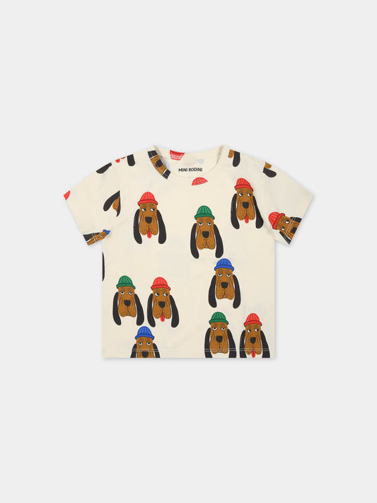T-shirt avorio per neonati con cani,Mini Rodini,2412011211