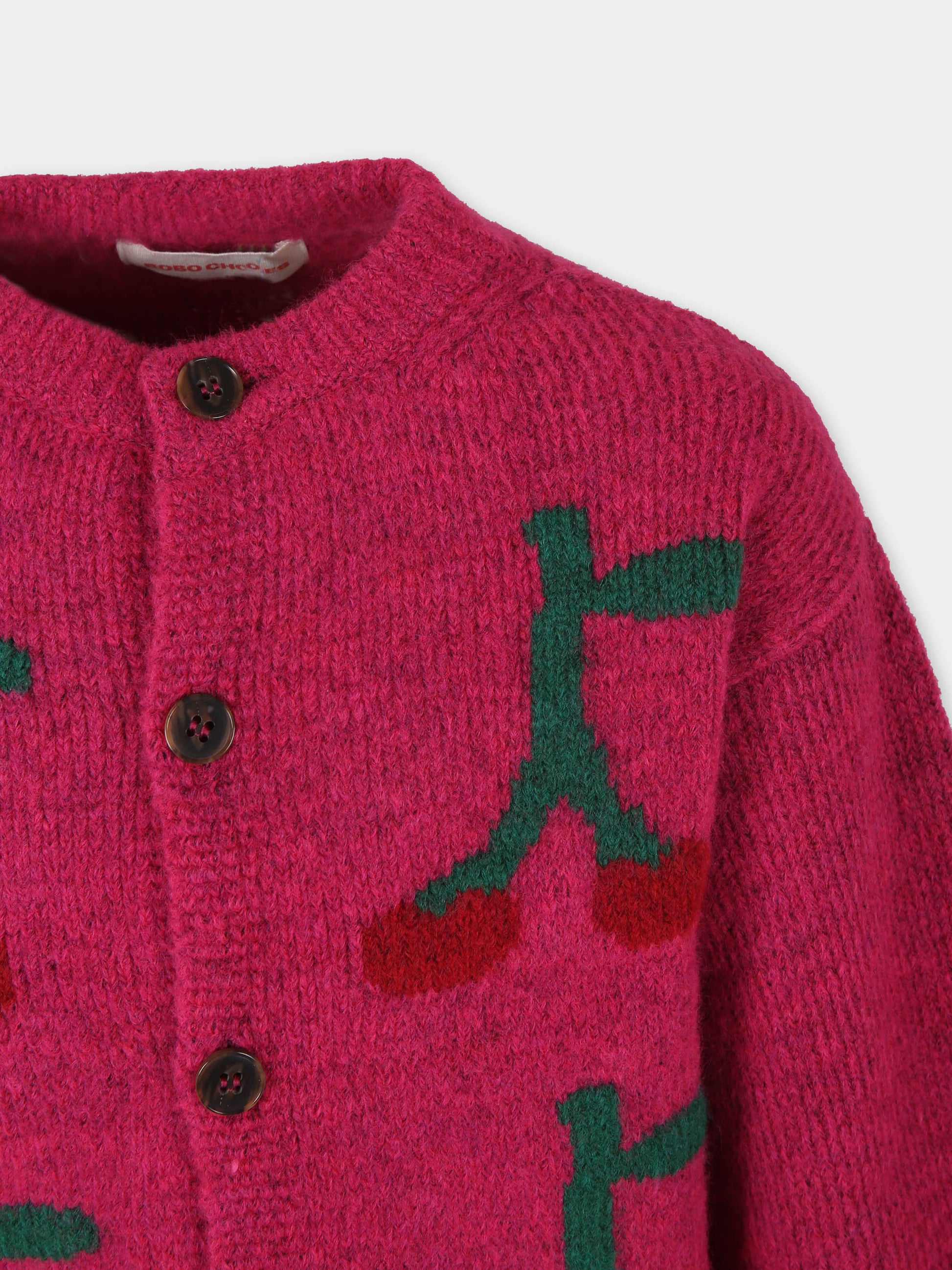 Cardigan fucsia per bambina con ciliegie,Bobo Choses,B224AC124