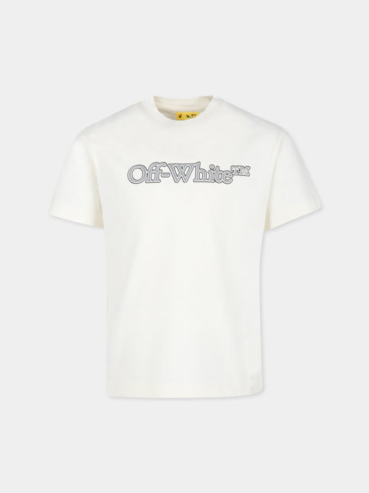 T-shirt avorio per bambino con logo,Off White,OBAA002F24JER0060380