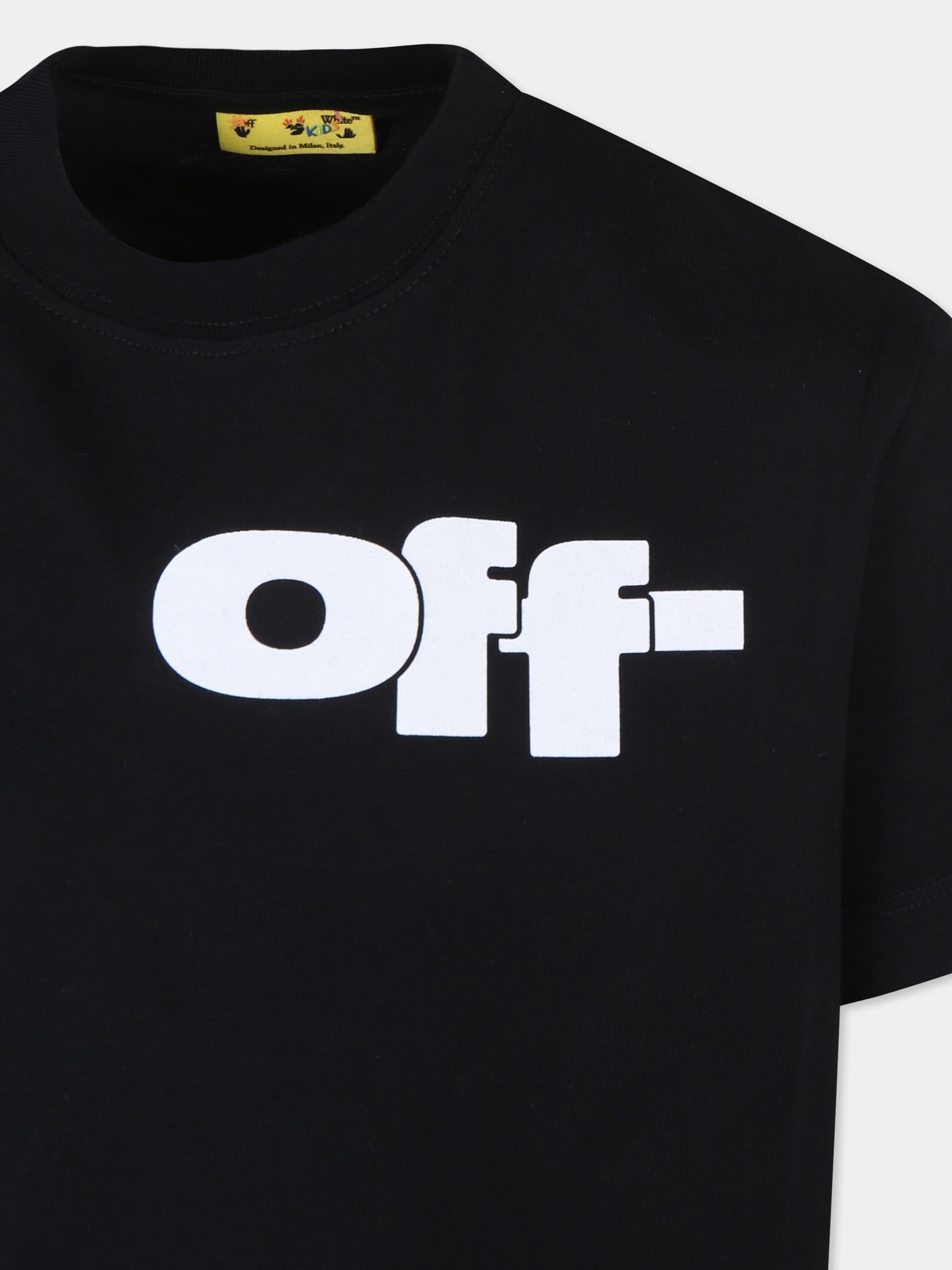 T-shirt nera per bambino con logo,Off White,OBAA002F24JER0081001