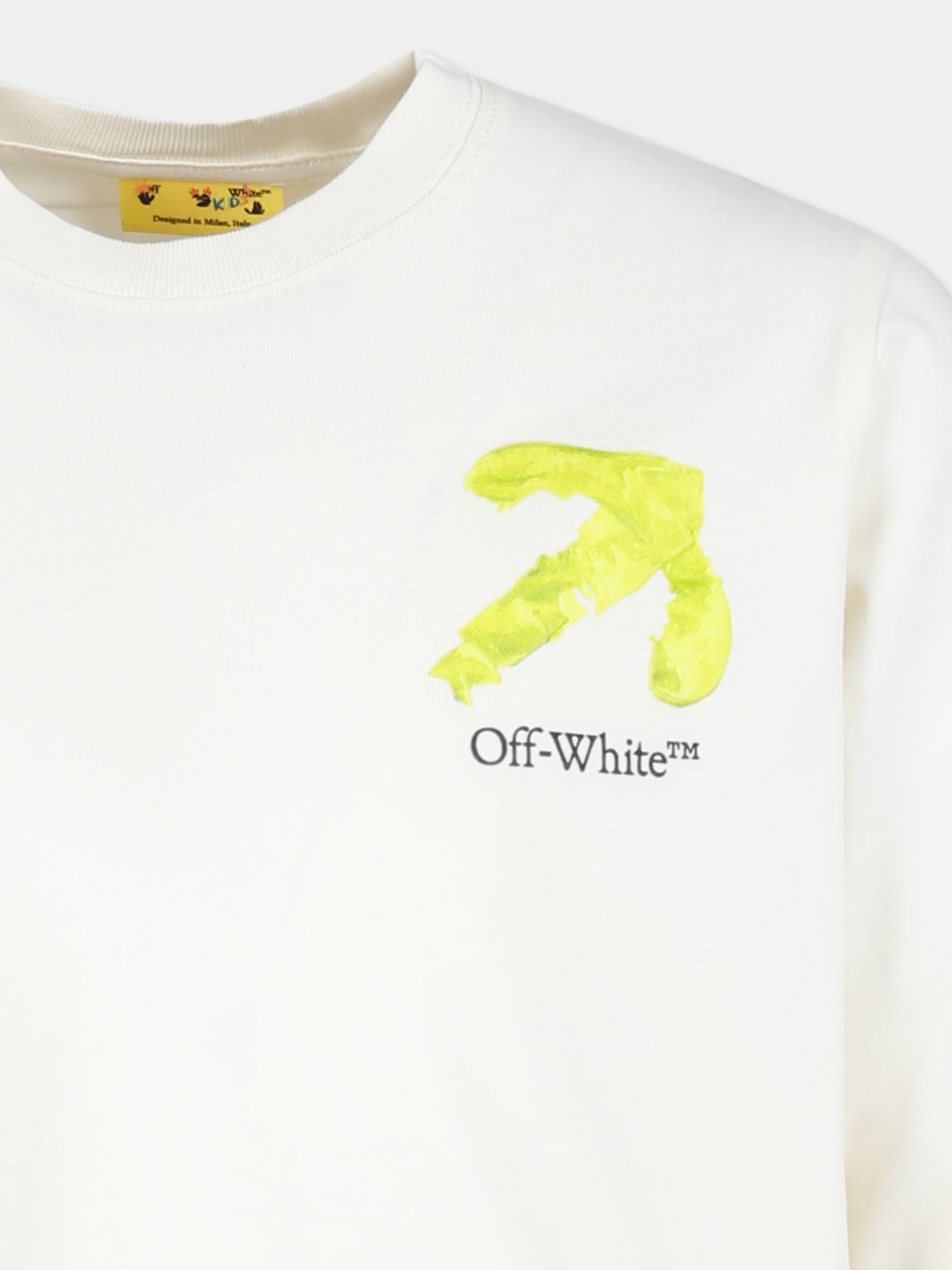 T-shirt avorio per bambino con logo e frecce,Off White,OBAB001F24JER0020310