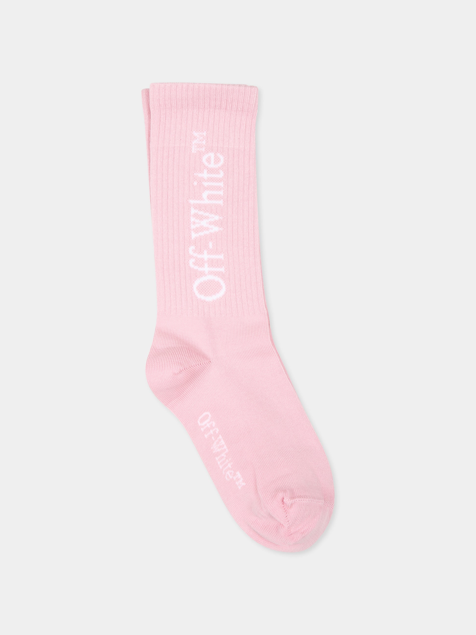 Calze rosa per bambina con logo,Off White,OGRA003F24KNI0013001