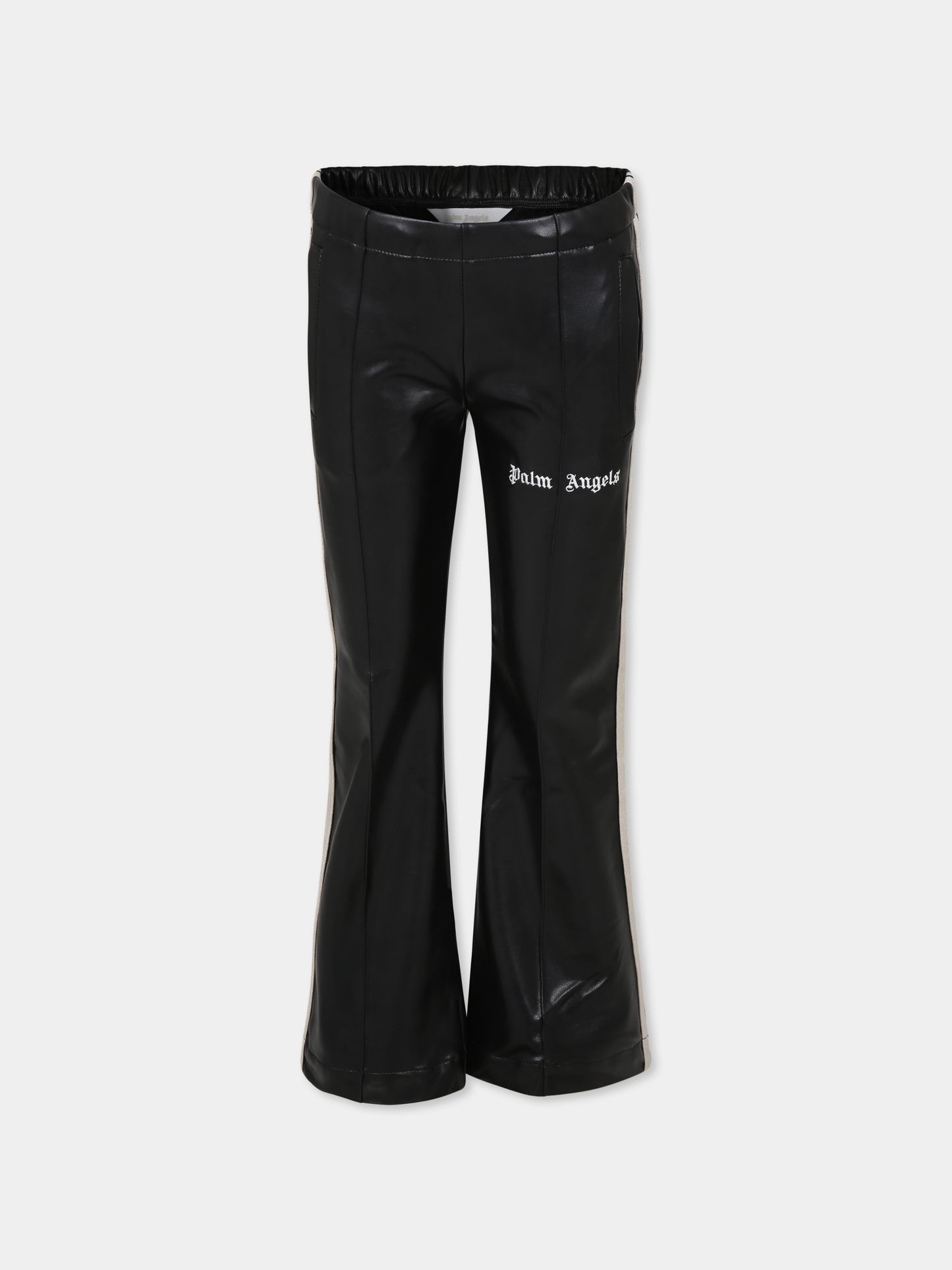 Pantaloni neri per bambina con logo bianco,Palm Angels,PGCA021F24FAB0011003