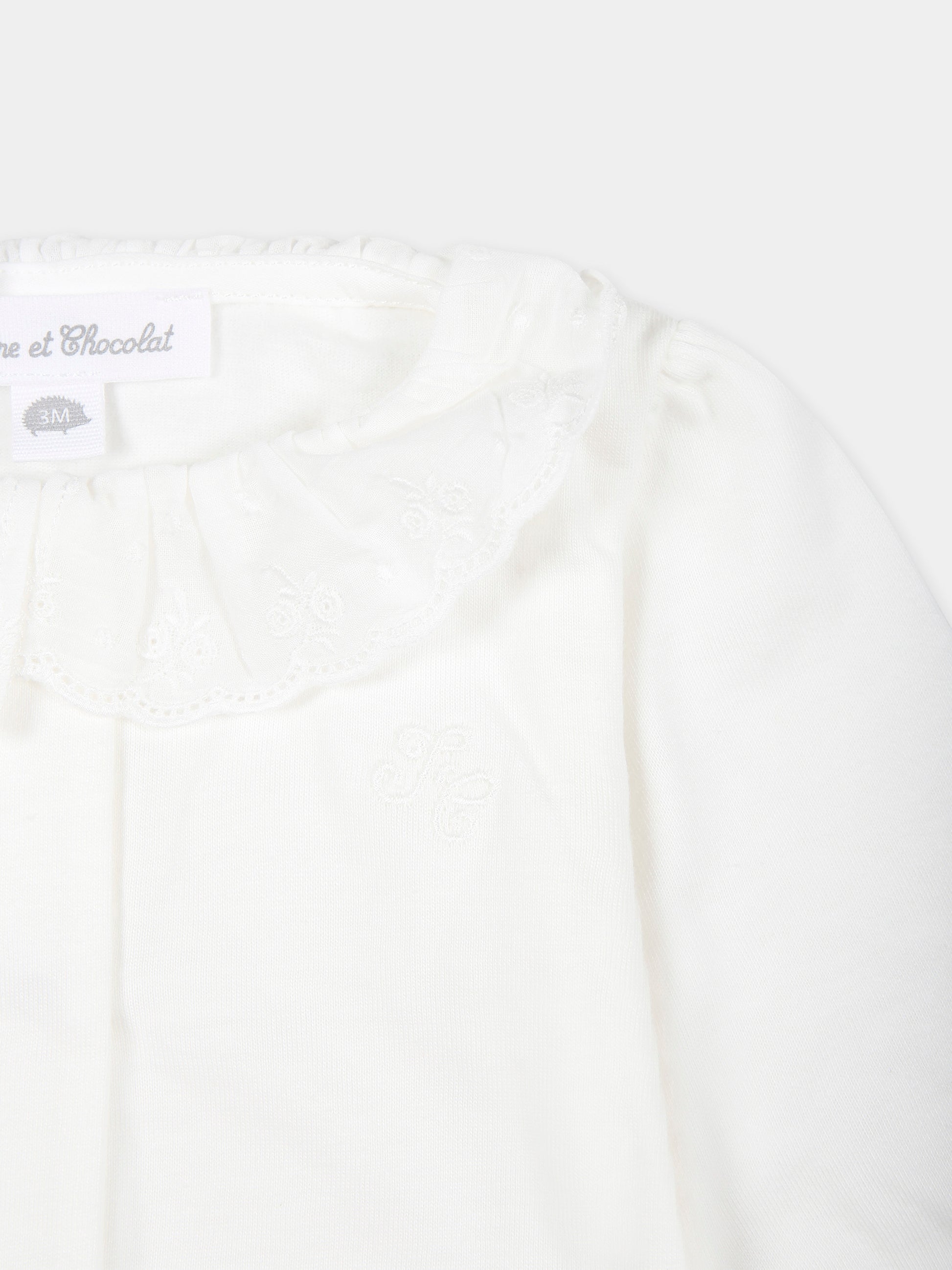 Body bianco per neonata con ricami,Tartine Et Chocolat,TZ11020 1324H