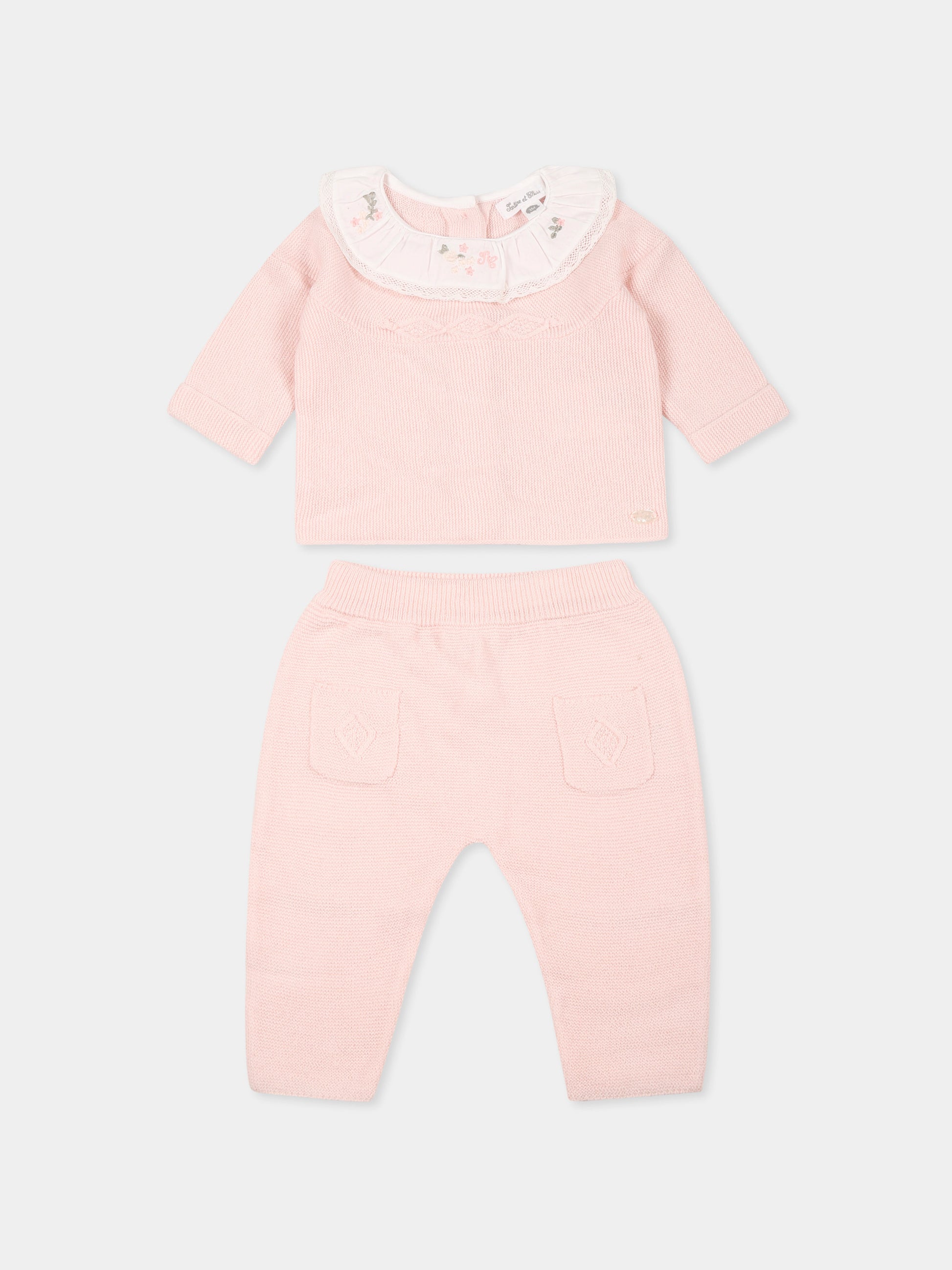 Completo nascita rosa per neonata con logo e ricami,Tartine Et Chocolat,TZ36020 3124H