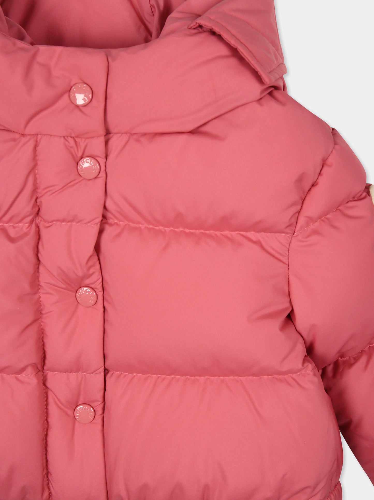 Piumino fucsia Laurie per neonata con patch logato,Moncler Kids,J2951 1A00050 54A81 52L